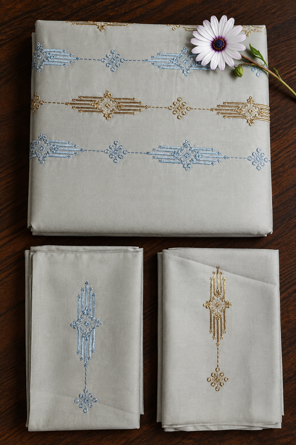 Bedsheets - Premium King Machine embroidery Soft cotton bedsheets(Light Khaki)