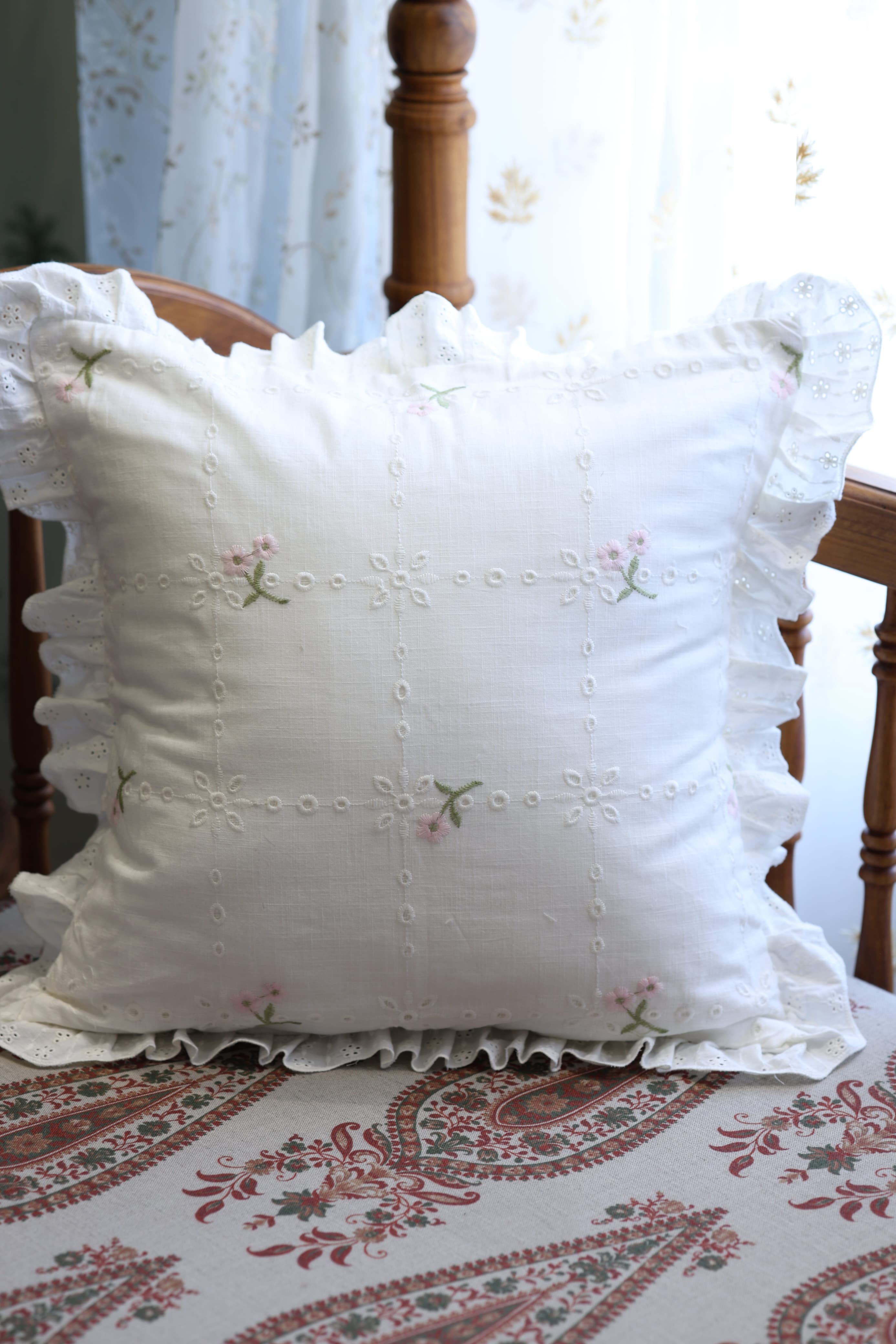 Cushion covers - Embroidery pink meadow petal 12*12 inches