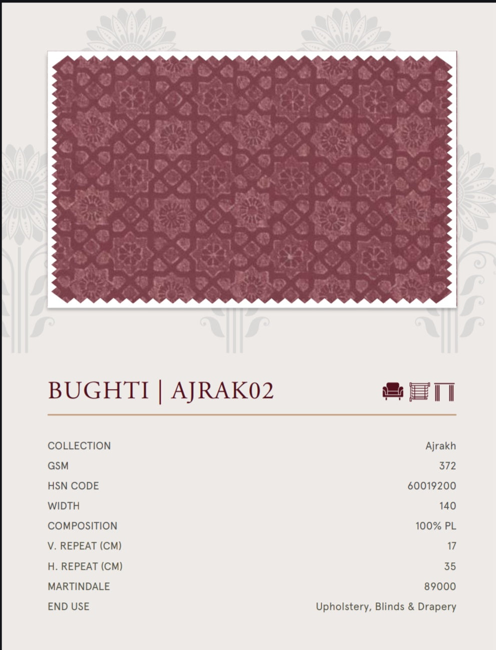 Upholstery fabrics -Ajrakh(Bughti)