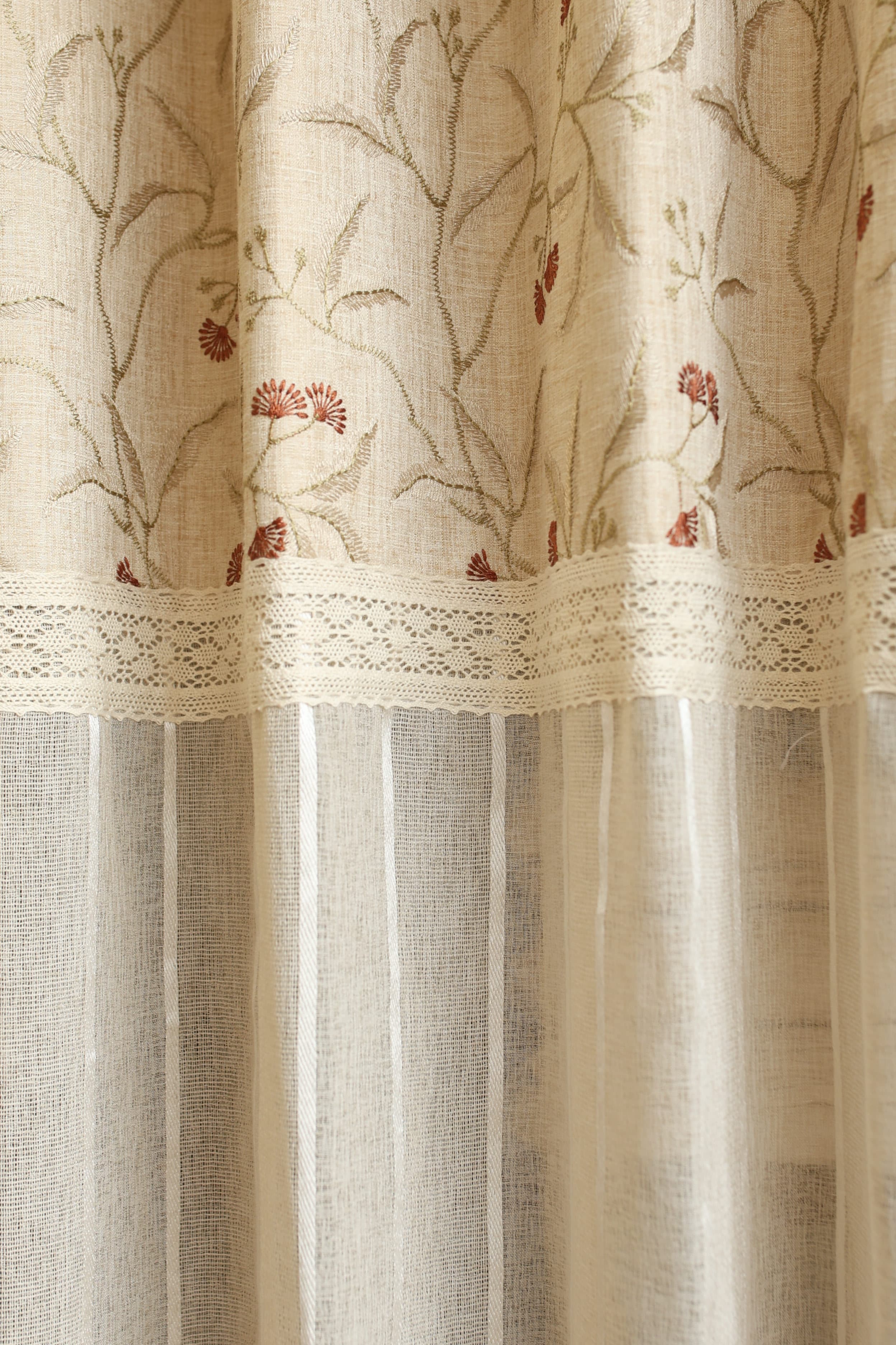 Curtains - Premium designer embroidery sheer curtains beige base prebooking (description )