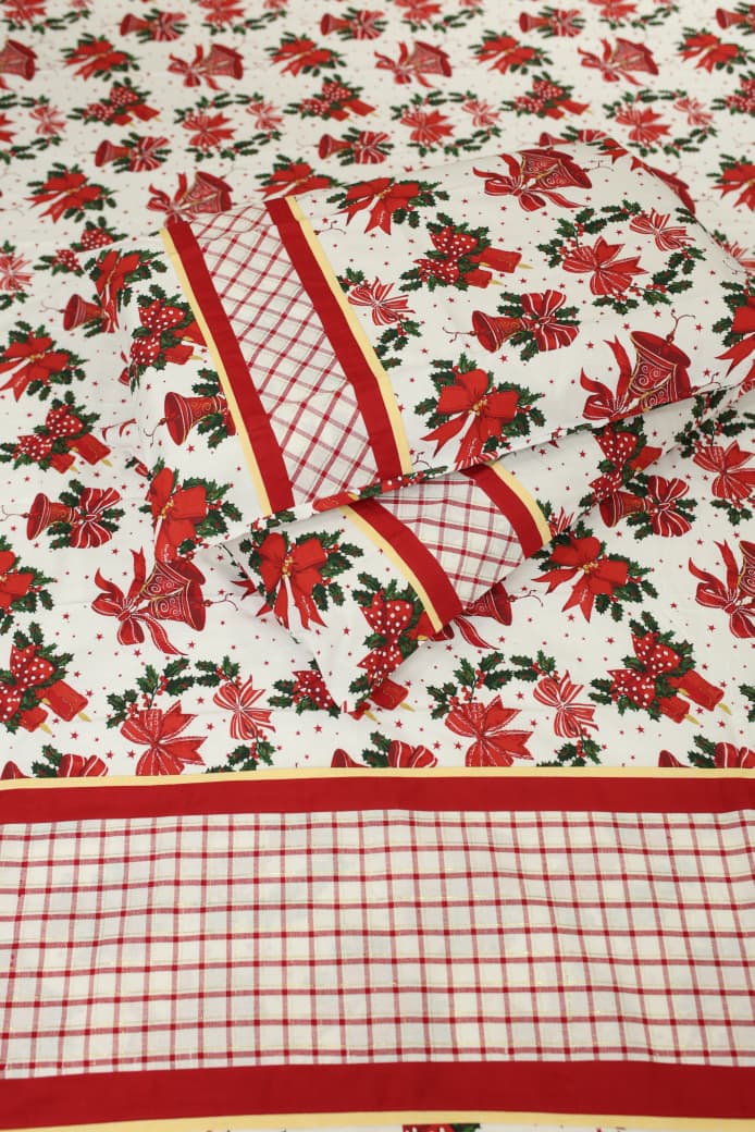 Bedsheets - Queen Premium check floral embroidery  bedsheet Xmas theme edition