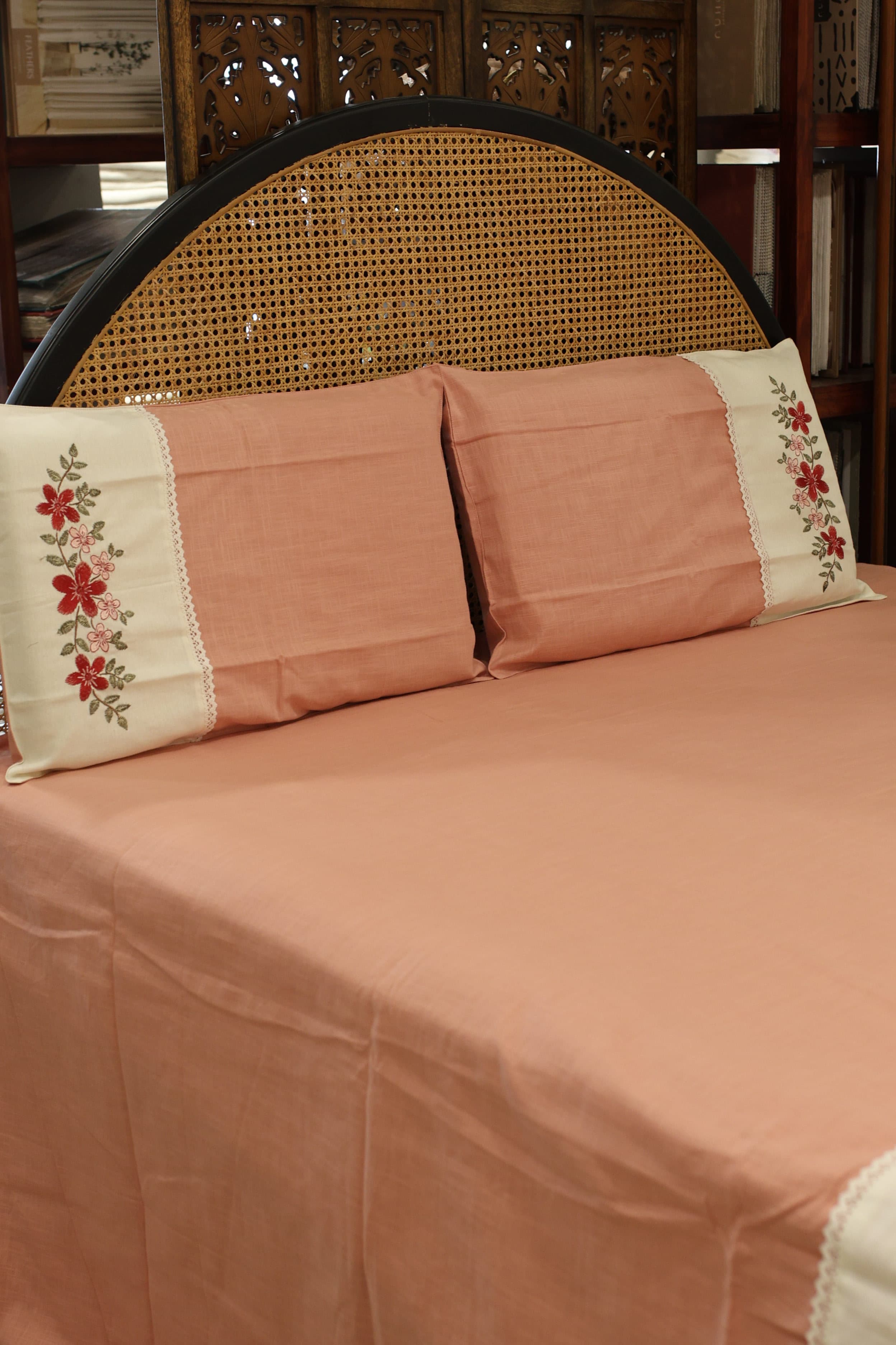 Bedsheets - King premium machine embroidery bedsheets lace bedsheets