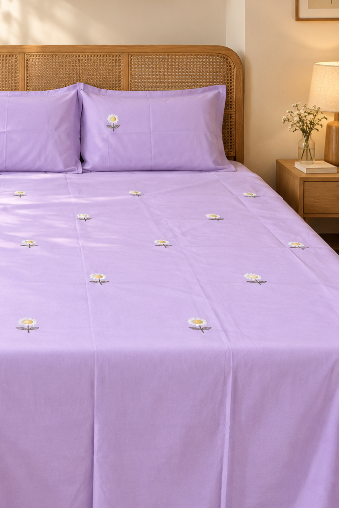 King Size Premium Machine Embroidery Bedsheet Set with 2 Pillow Covers (108x108)
