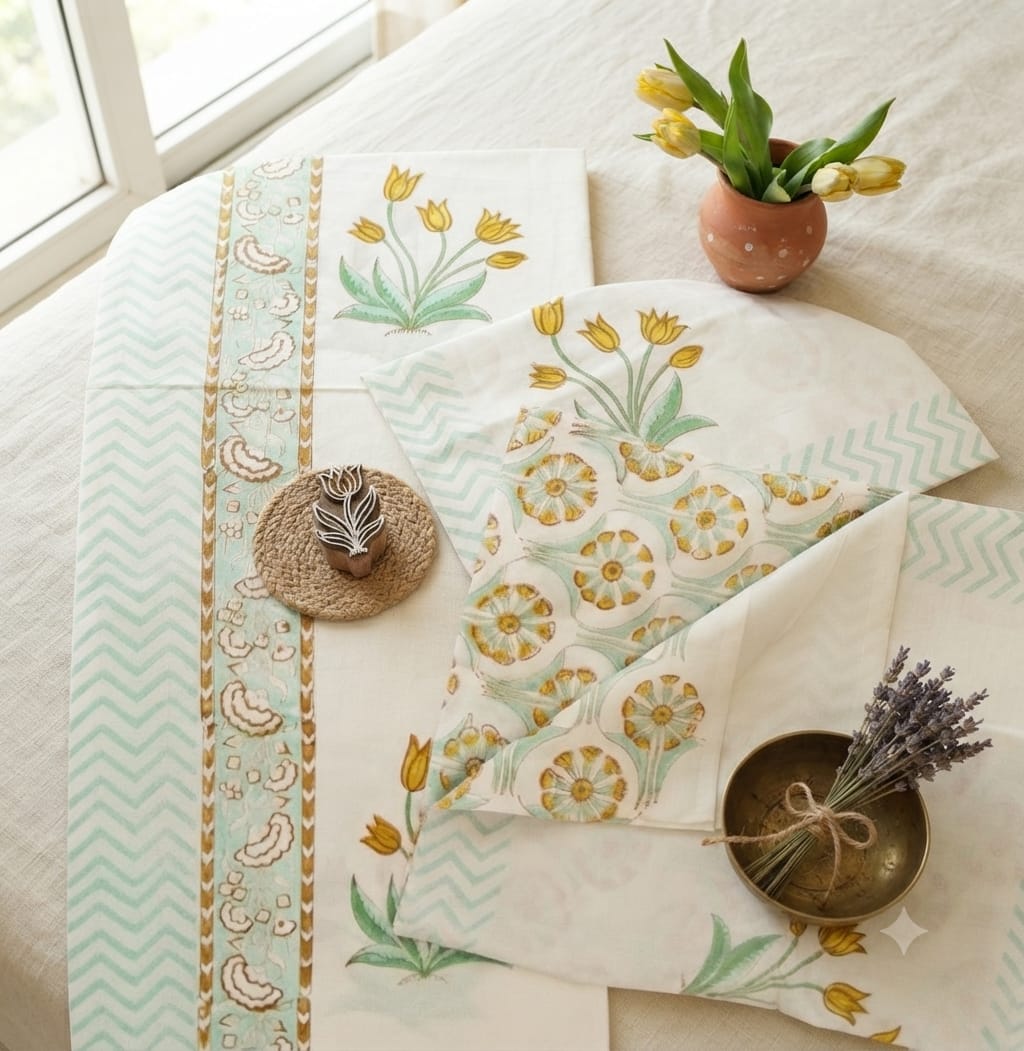 Bedsheets - King Percale cotton handblock bedsheets