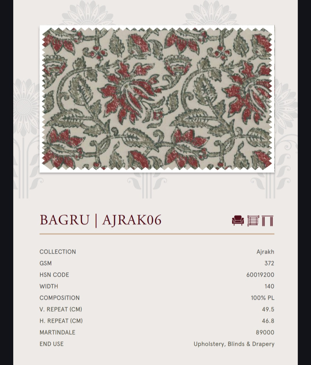 Upholstery fabrics -Ajrakh(Bagru)