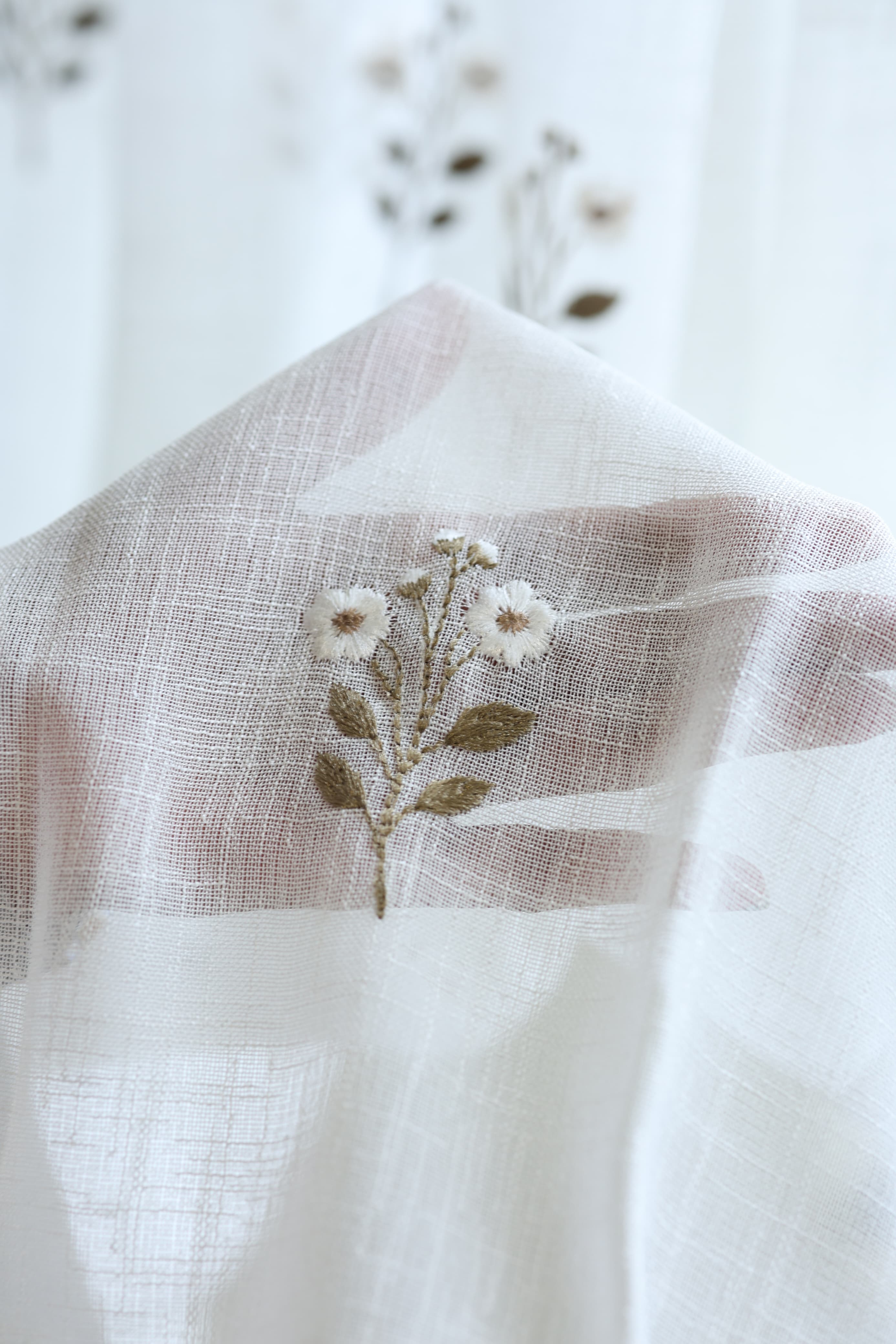 Ivory Floral embroidery sheer Curtain