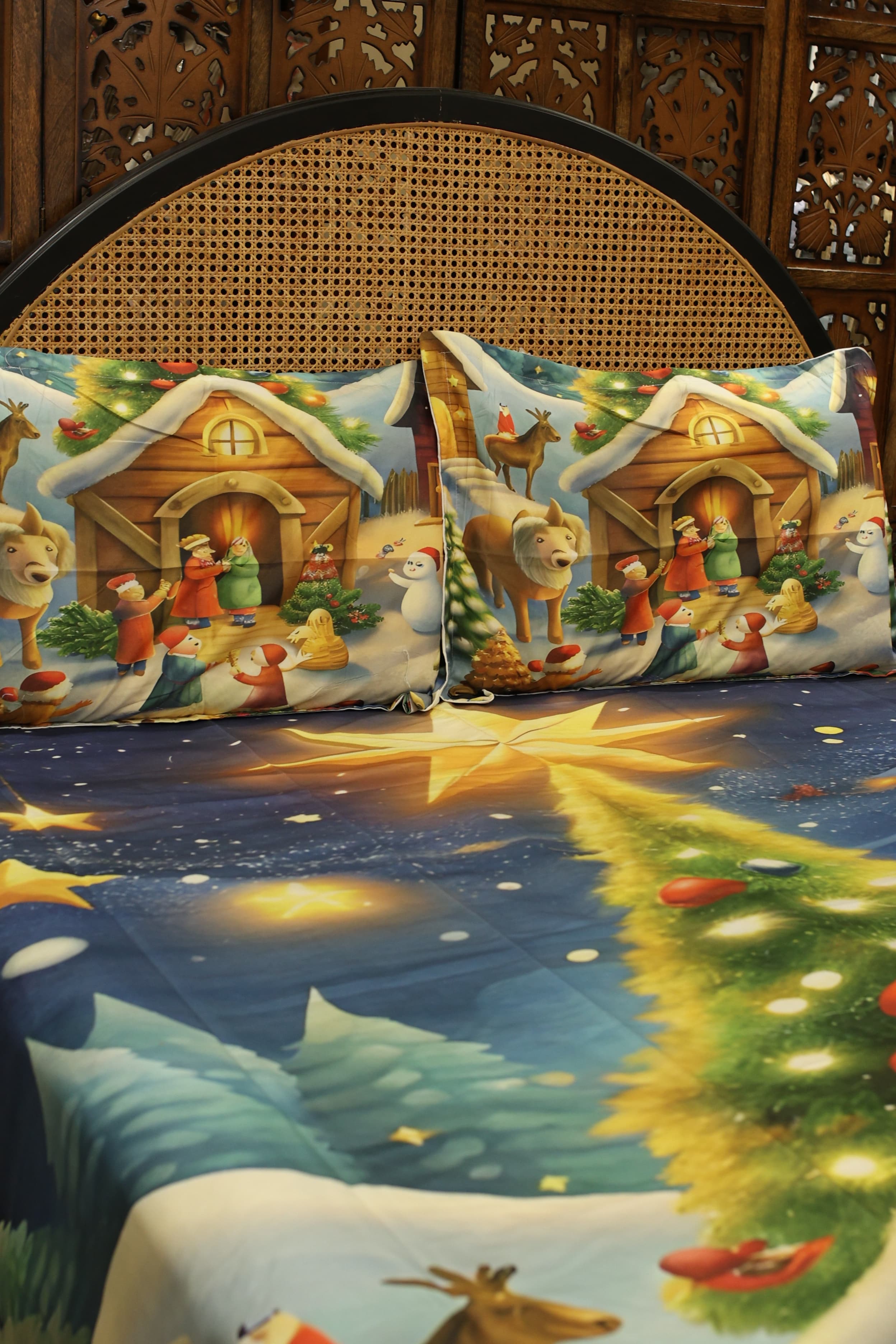 Christmas 7D Panel Print King Size Bedsheet Set - Xmas edition