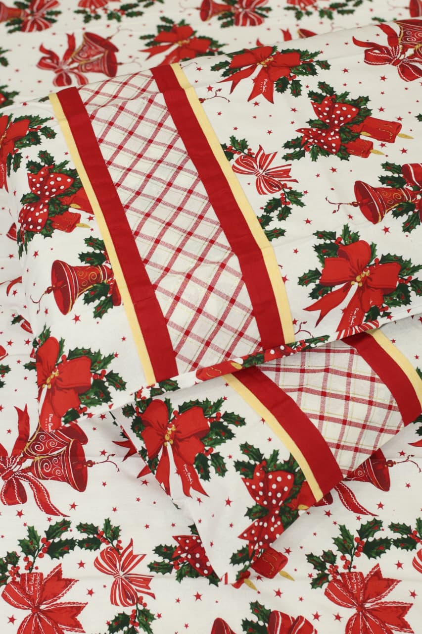 Bedsheets - Queen Premium check floral embroidery  bedsheet Xmas theme edition