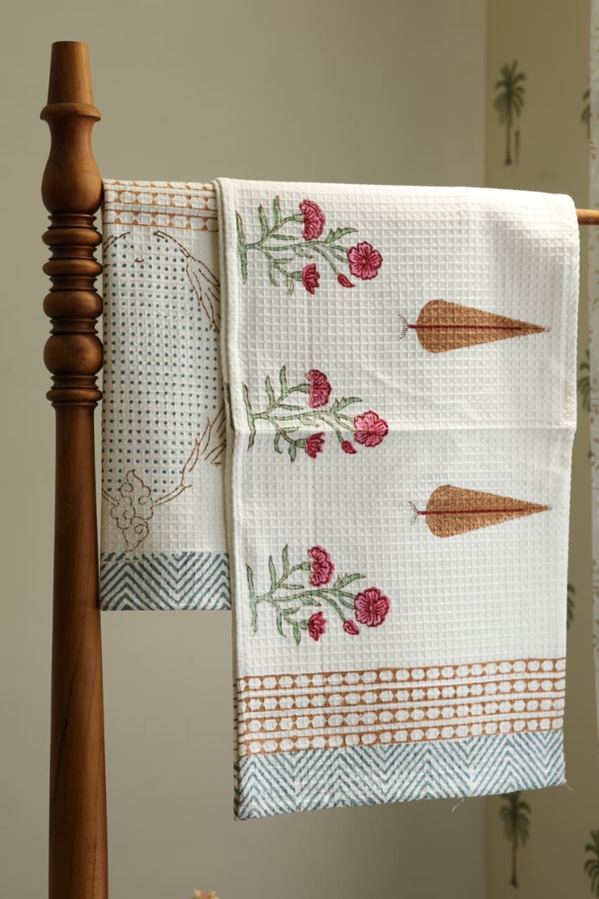Towels - Waffle Handblock print Towel Set