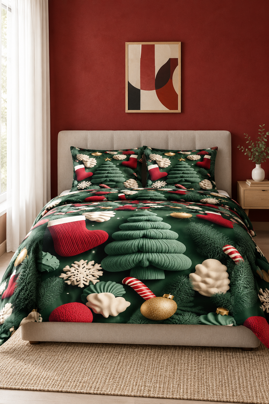 Christmas 7D Panel Print King Size Bedsheet Set - Xmas edition