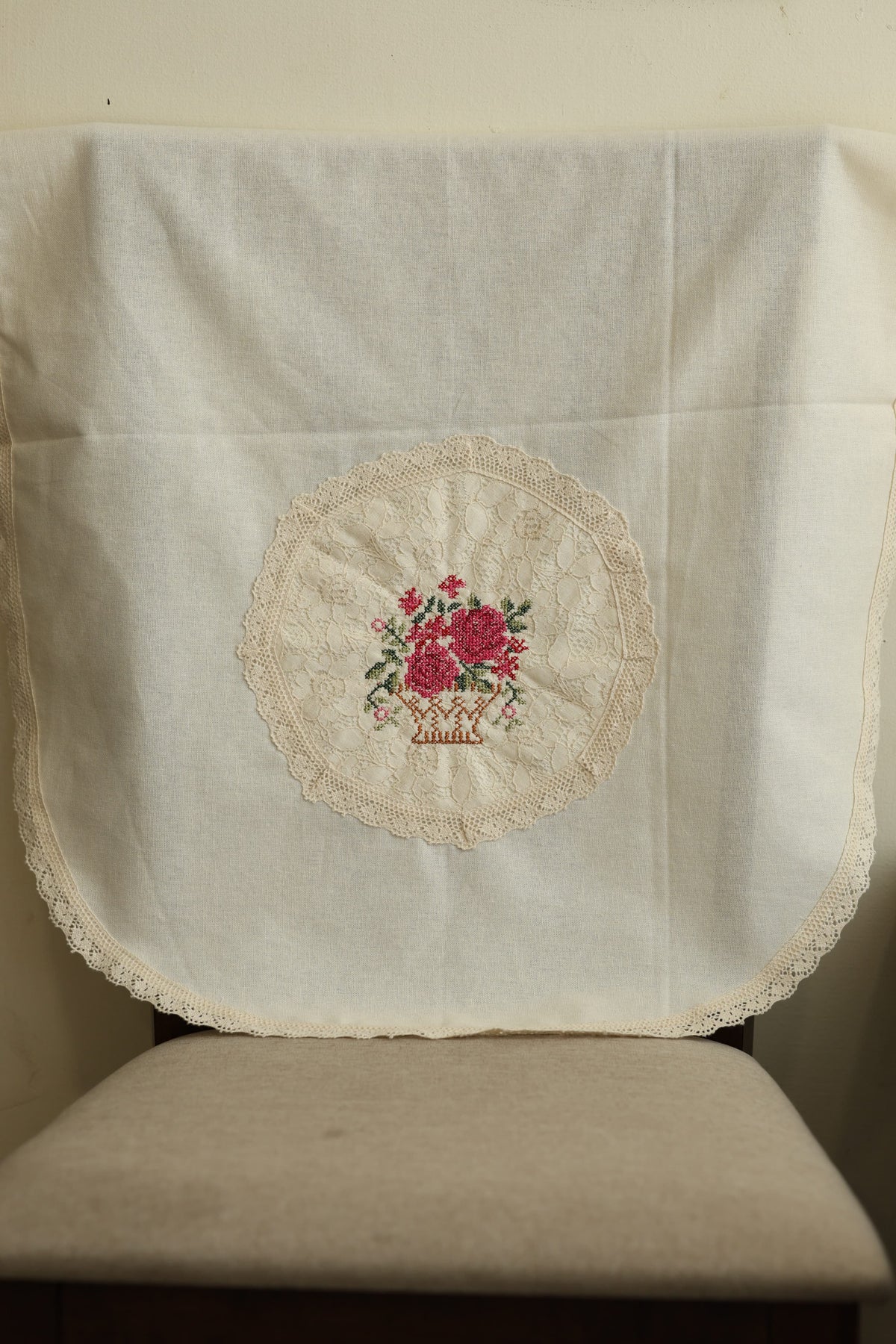 Chair back / sofa back - cross stitch embroidery 5 seater Cottage Rose Collection