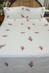 Premium Hand Embroidery Cotton King Size Bedsheet Set with 2 Pillow Covers HEK