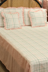 Bedsheets - Premium king floral printed lace bedsheet with cushion covers bud