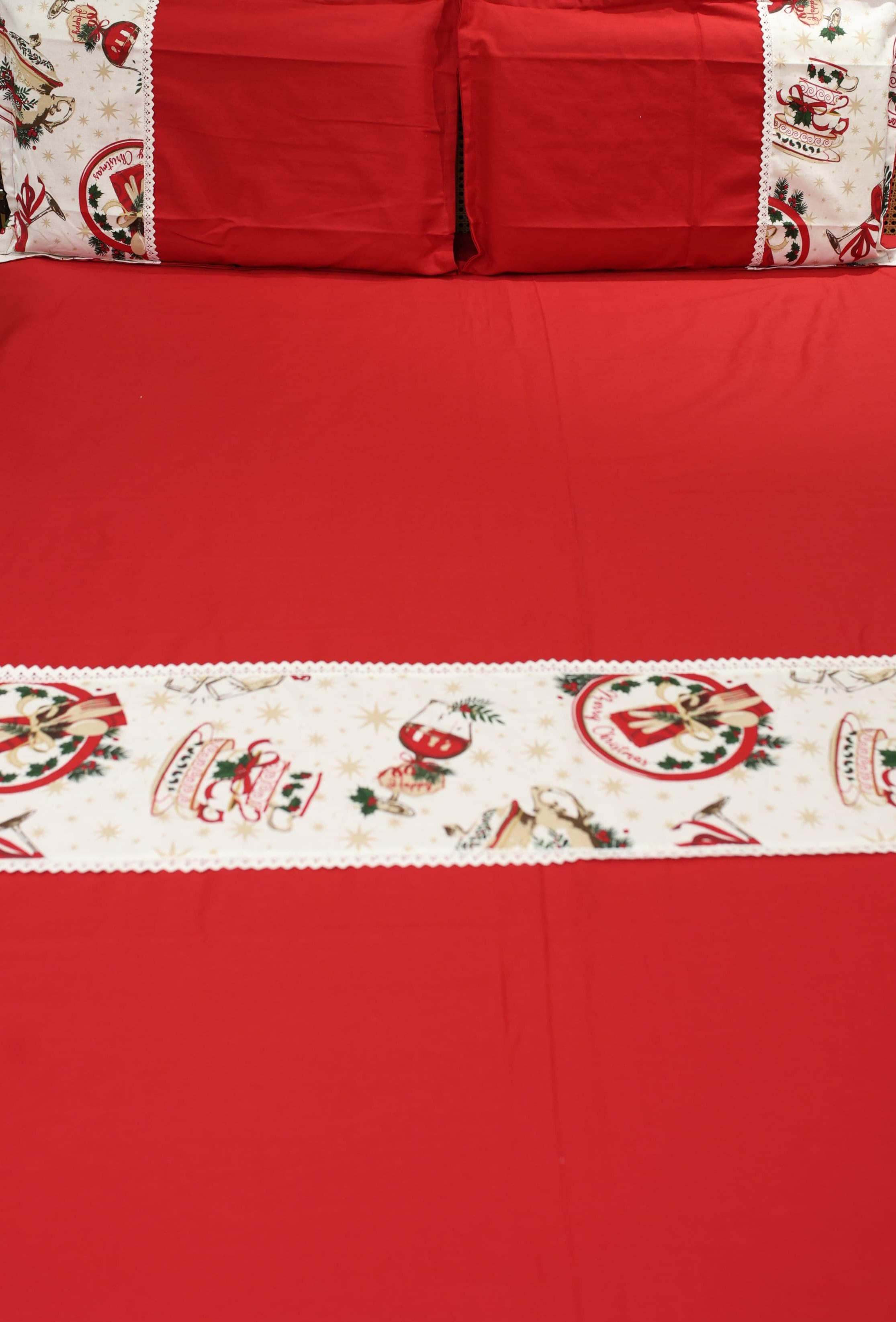 Bedsheets - Queen Premium check floral embroidery  bedsheet Xmas theme edition