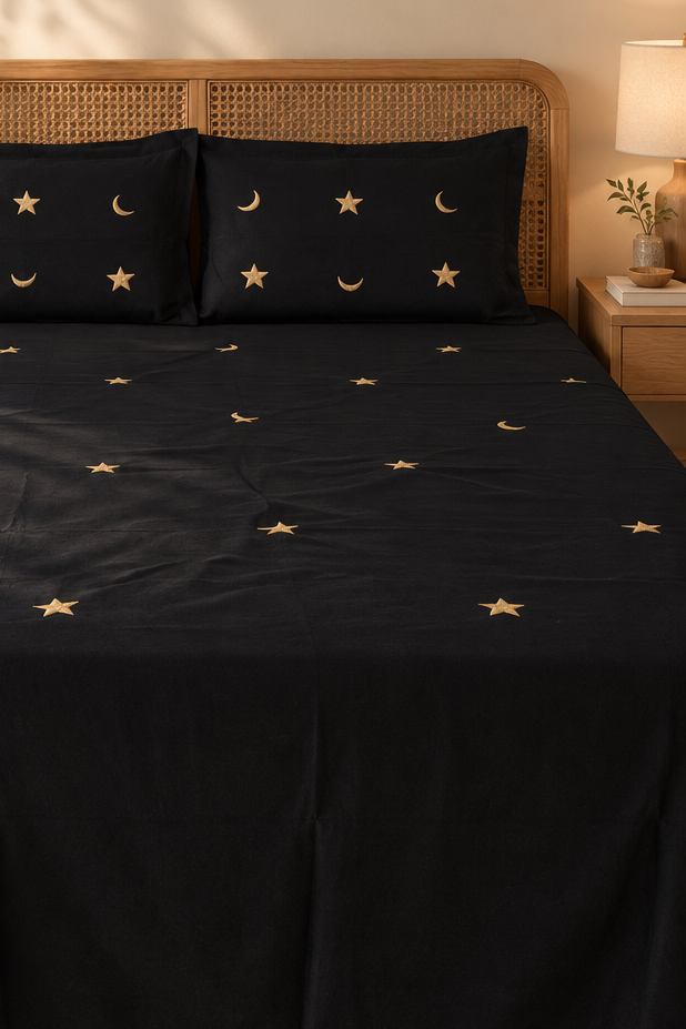 King Size Premium Machine Embroidery Bedsheet Set with 2 Pillow Covers (108x108)