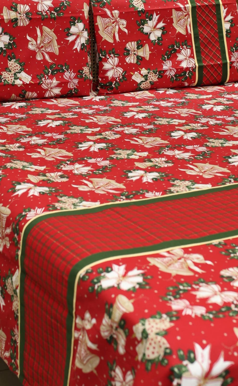 Bedsheets - Queen Premium check floral embroidery  bedsheet Xmas theme edition