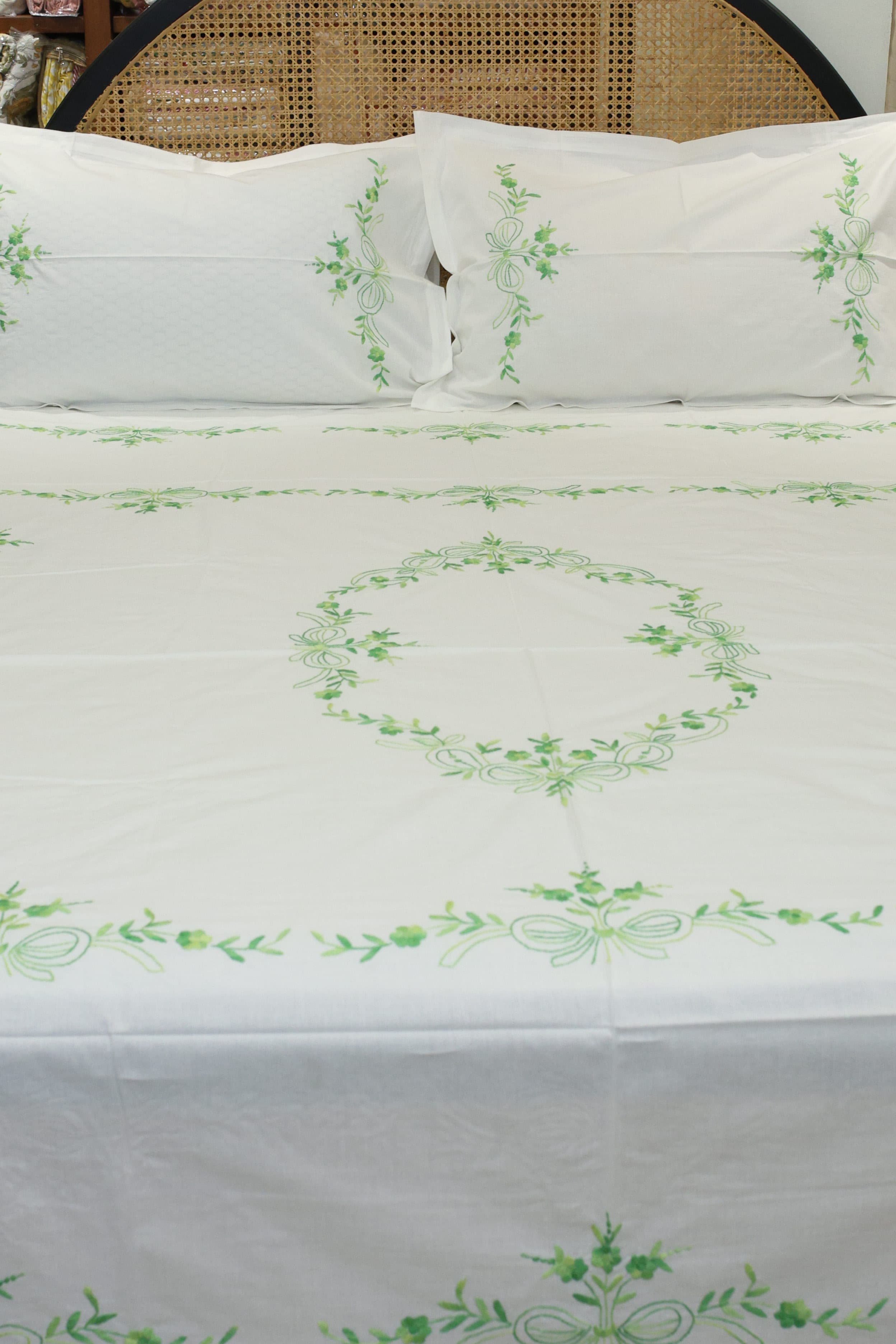 Premium Hand Embroidery Cotton King Size Bedsheet Set with 2 Pillow Covers HEK