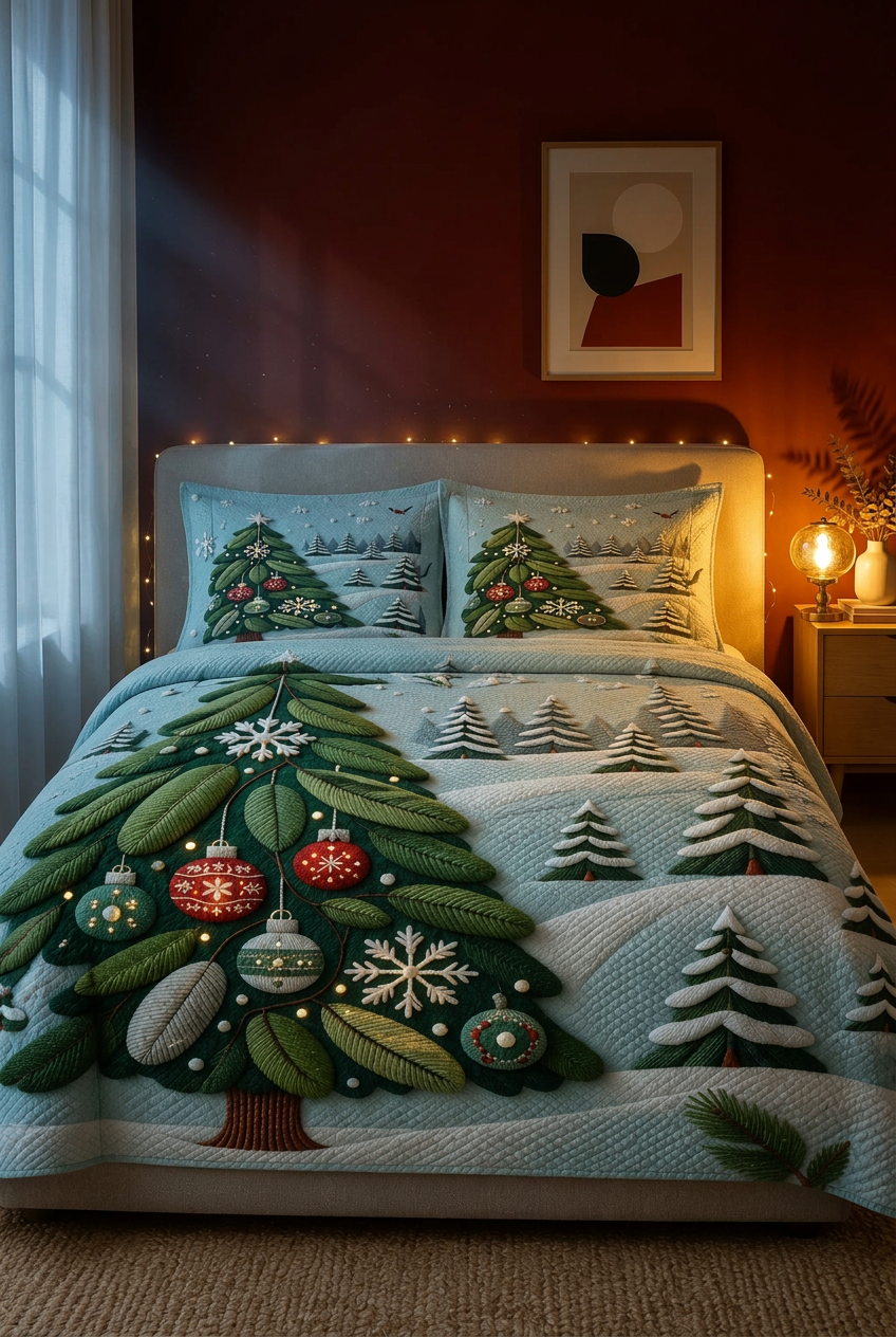 Christmas 7D Panel Print King Size Bedsheet Set - Xmas edition
