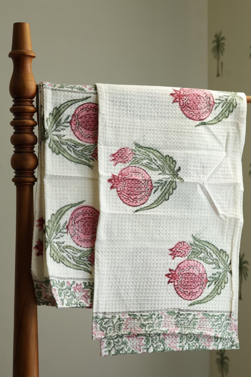 Towels - Waffle Handblock print Towel Set