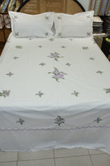 Premium Hand Embroidery Cotton King Size Bedsheet Set with 2 Pillow Covers HEK