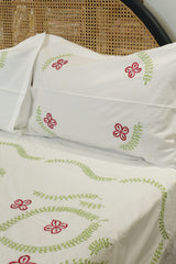 Premium Hand Embroidery Cotton King Size Bedsheet Set with 2 Pillow Covers HEK