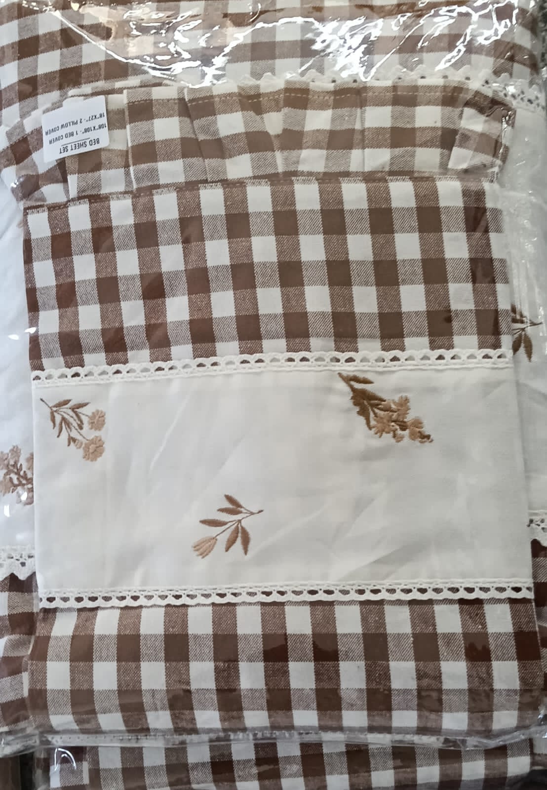 Bedsheets - King Premium check floral embroidery bedsheet