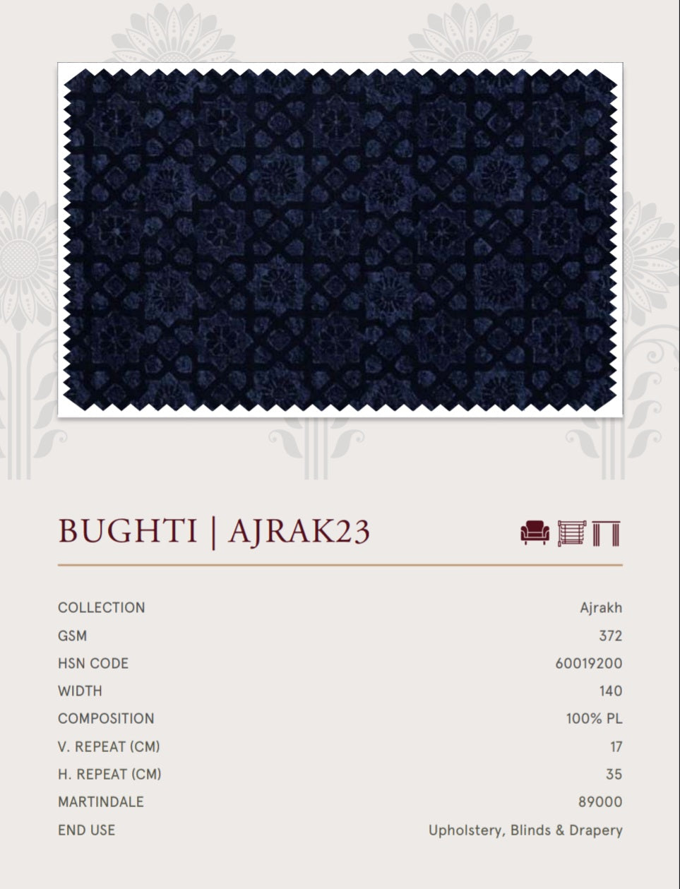 Upholstery fabrics -Ajrakh(Bughti)