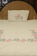 Bedsheets - single premium machine embroidery White bedsheets