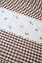 Bedsheets - King Premium check floral embroidery bedsheet(brown)