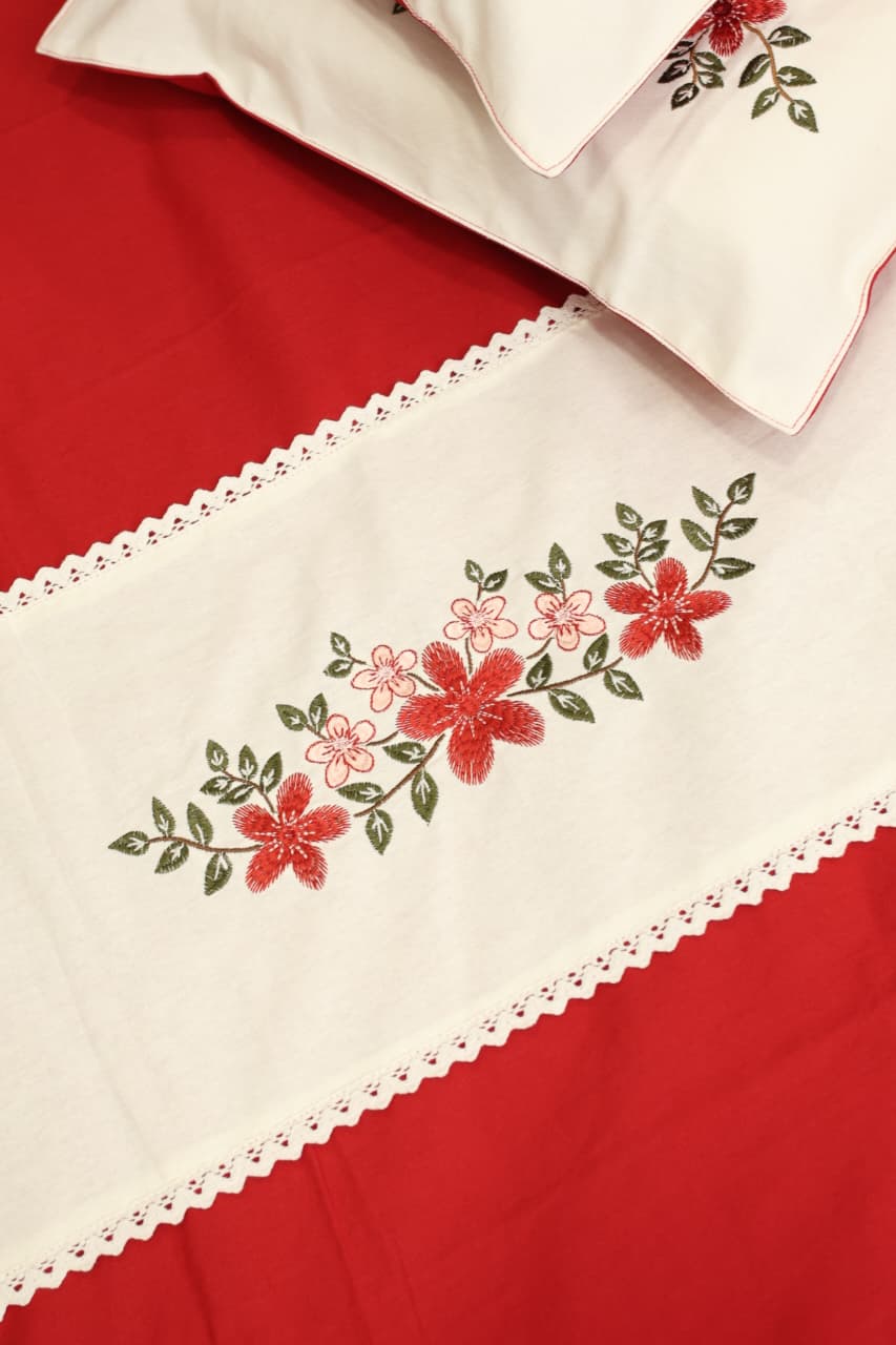 Bedsheets - Queen Premium check floral embroidery  bedsheet Xmas theme edition