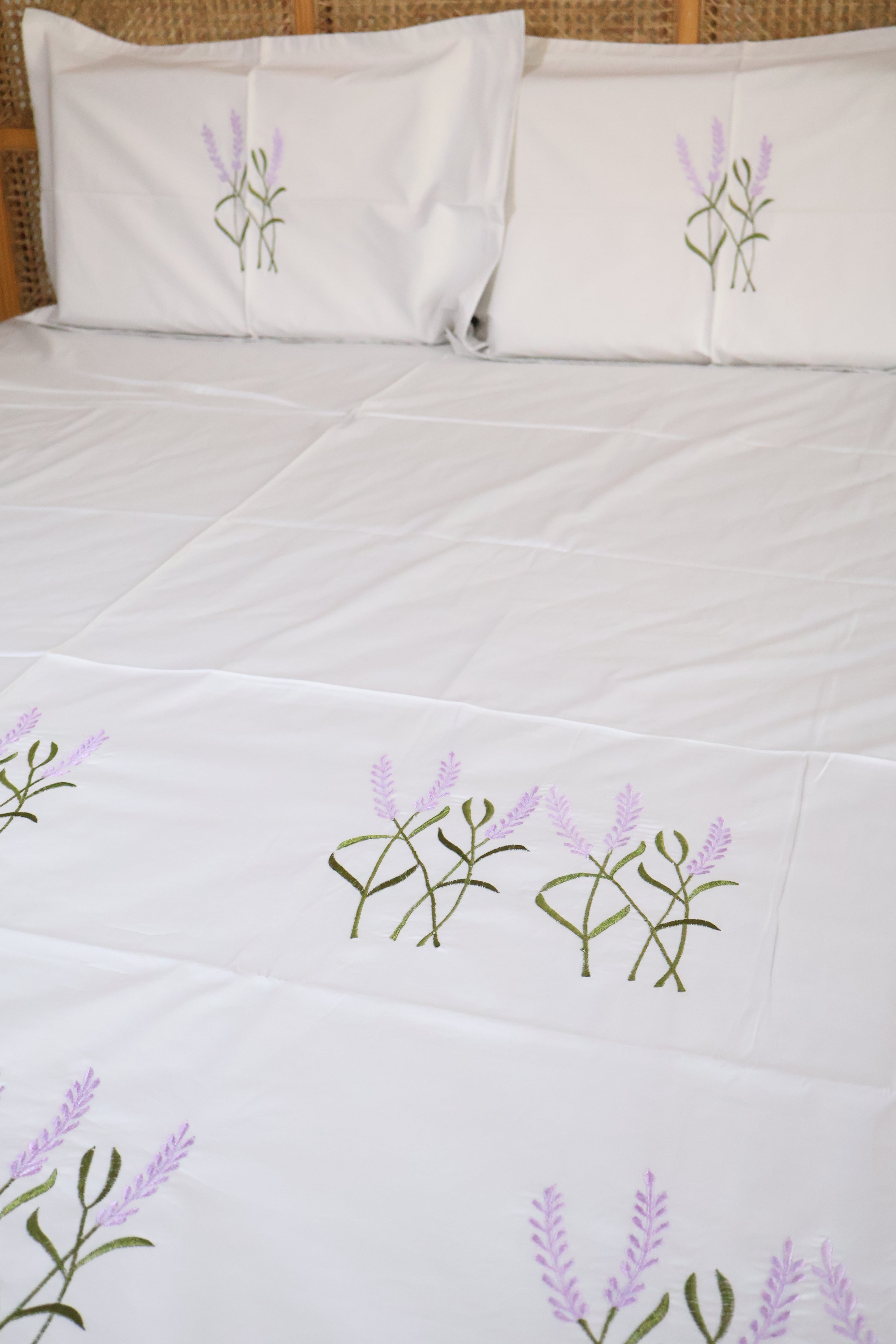 Queen Size Premium Machine Embroidery Bedsheet Set with 2 Pillow Covers (90x100)