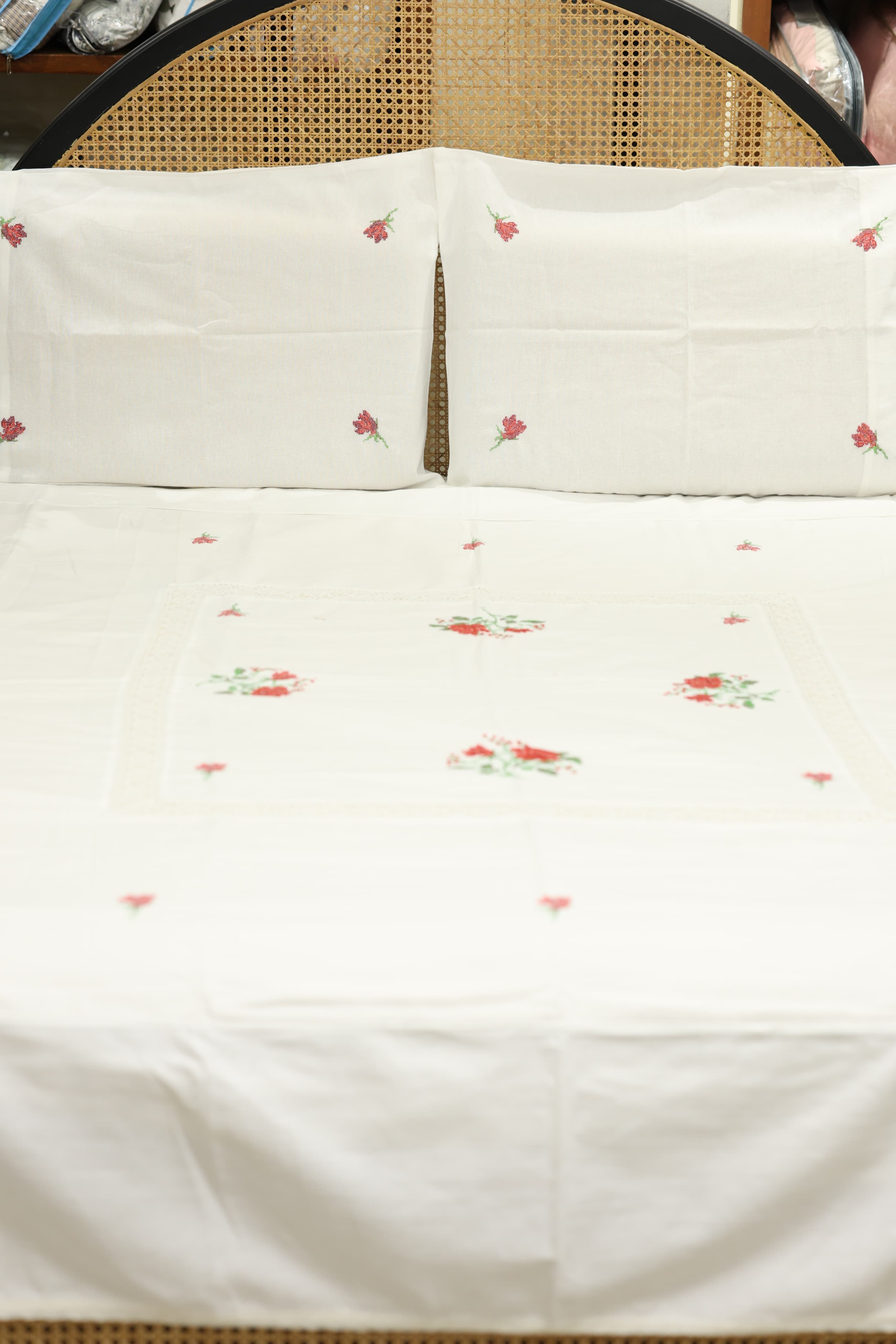 Bedsheets - Queen  premium cross stitch embroidery bedsheets