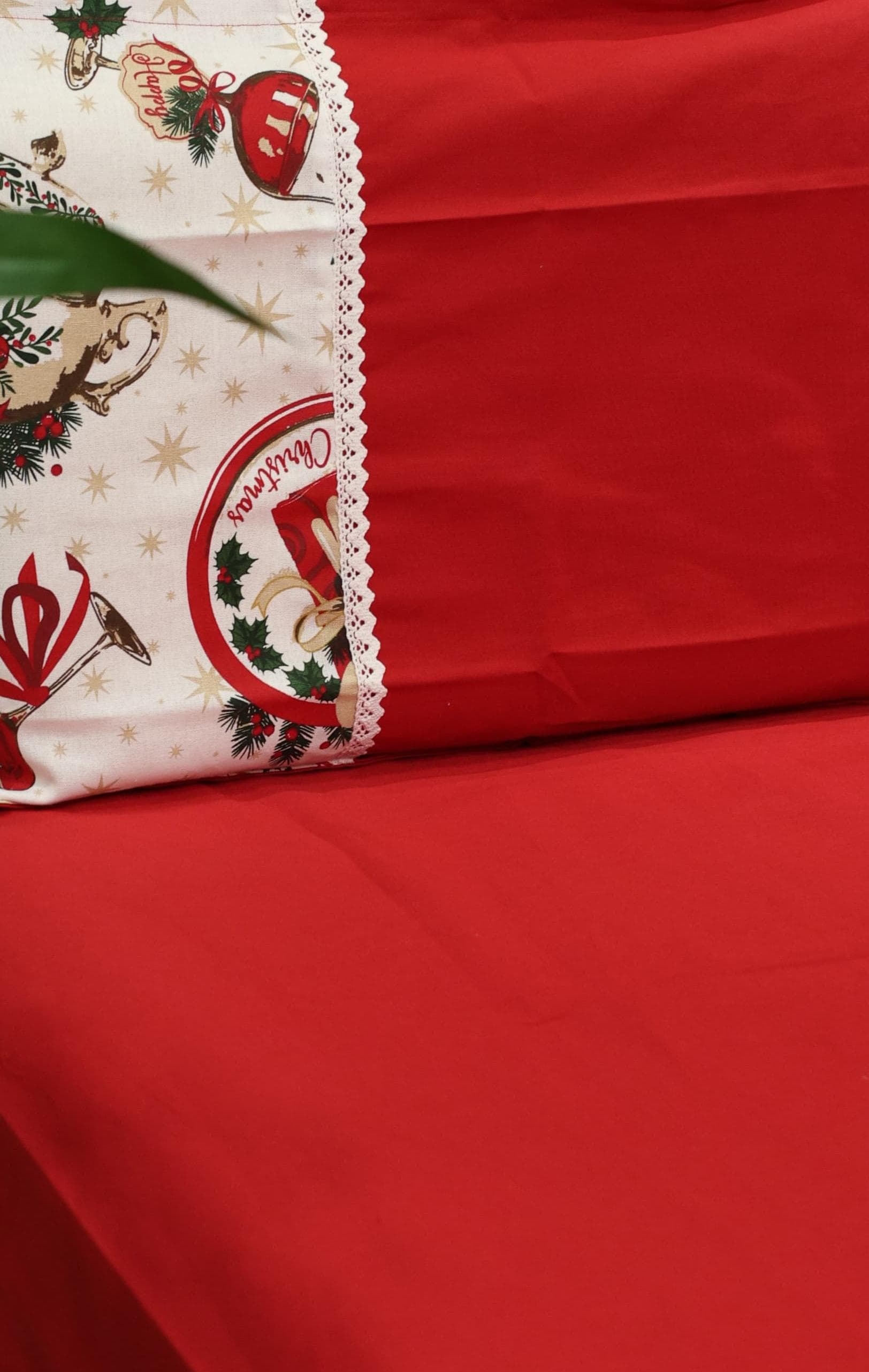 Bedsheets - Queen Premium check floral embroidery  bedsheet Xmas theme edition