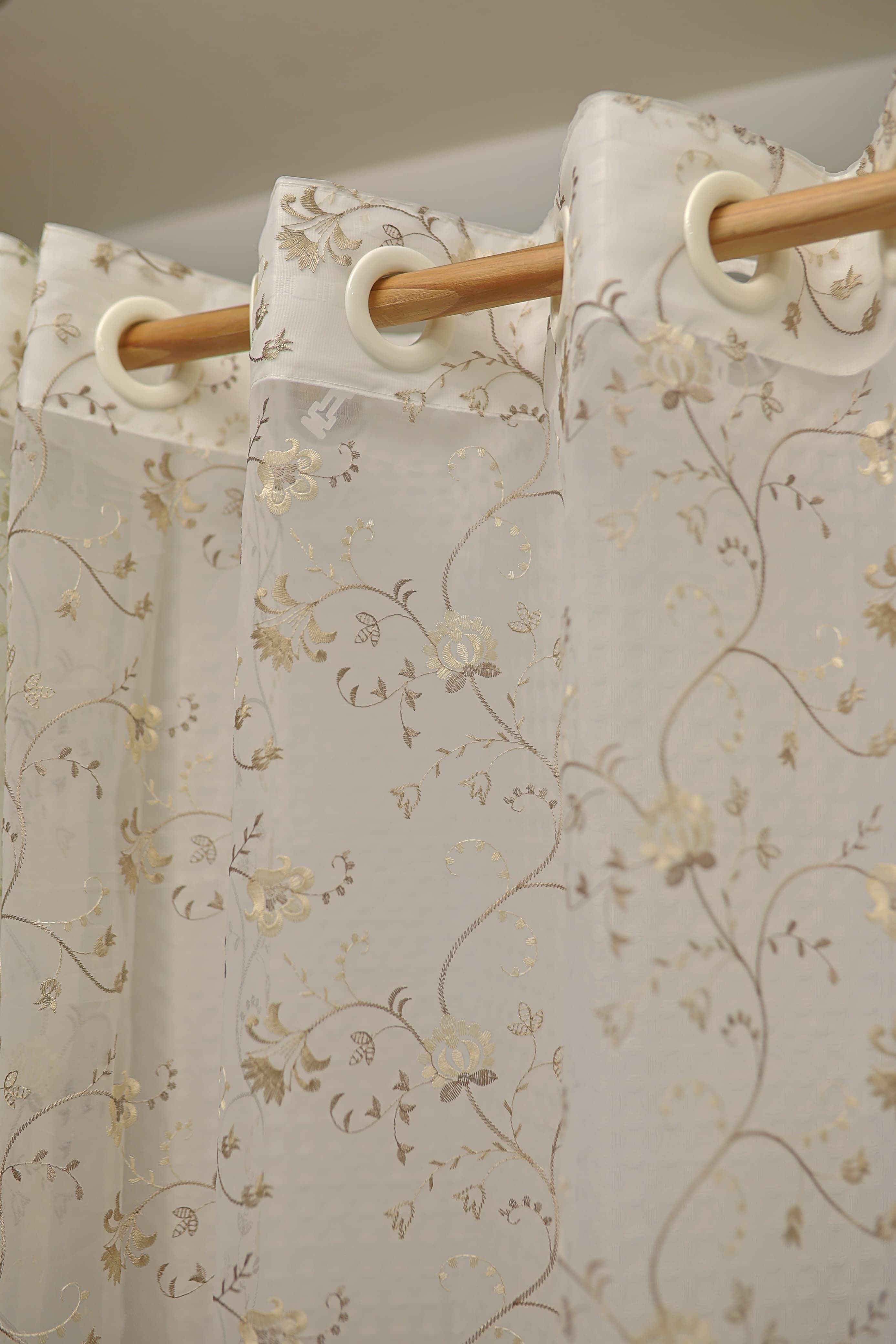 Curtains-Embroidered organza sheer curtains