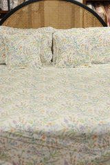Bedsheets - Premium Queen floral printed lace bedsheet with cushion covers bud