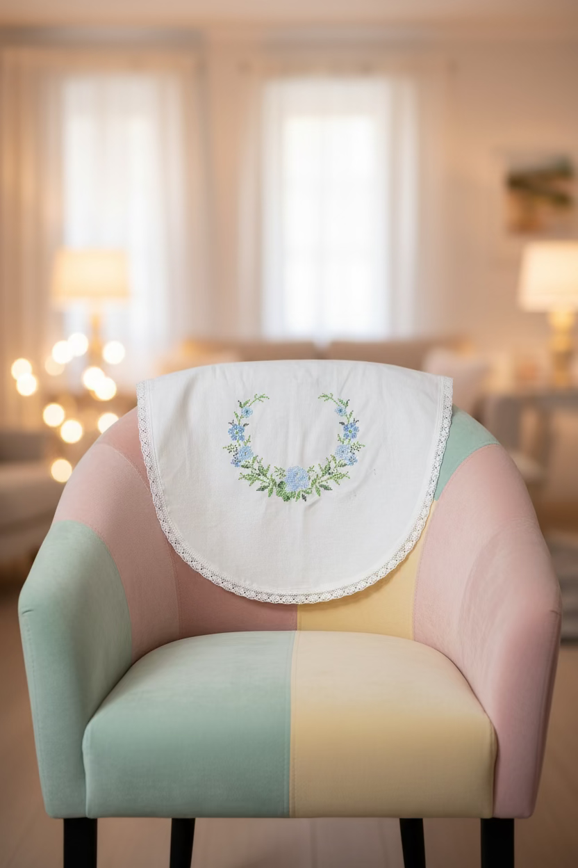 Floral Cross Stitch Embroidered Sofa Back / chair back Cover Set 3+1+1