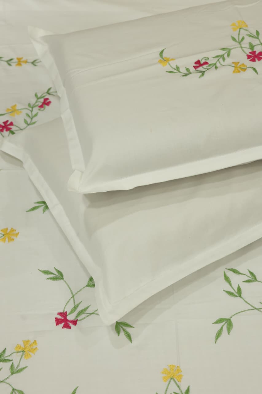 King Size Premium Machine Embroidery Bedsheet Set with 2 Pillow Covers (108x108")