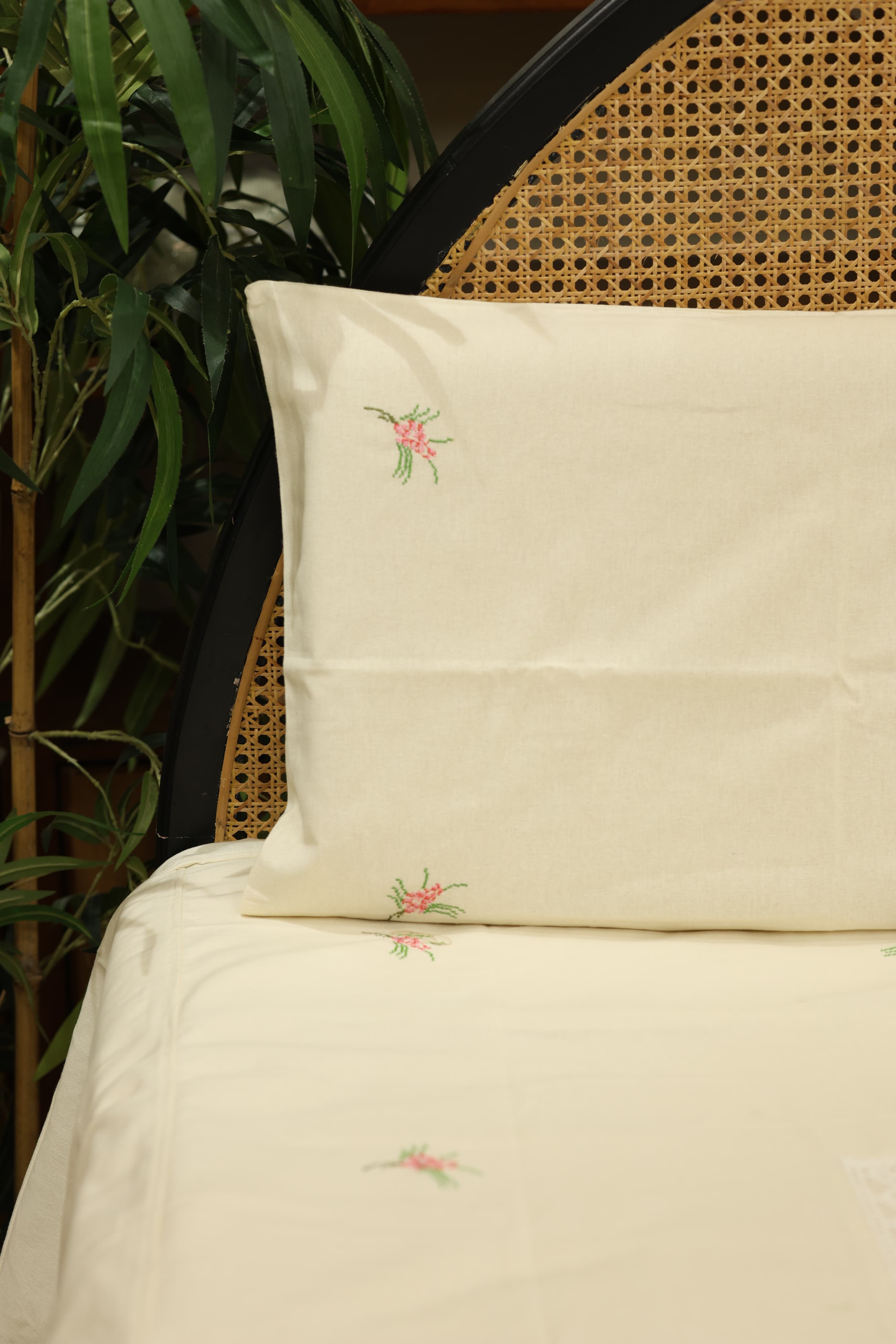 Premium Cross stitch Embroidery Cotton King Size Bedspread Set