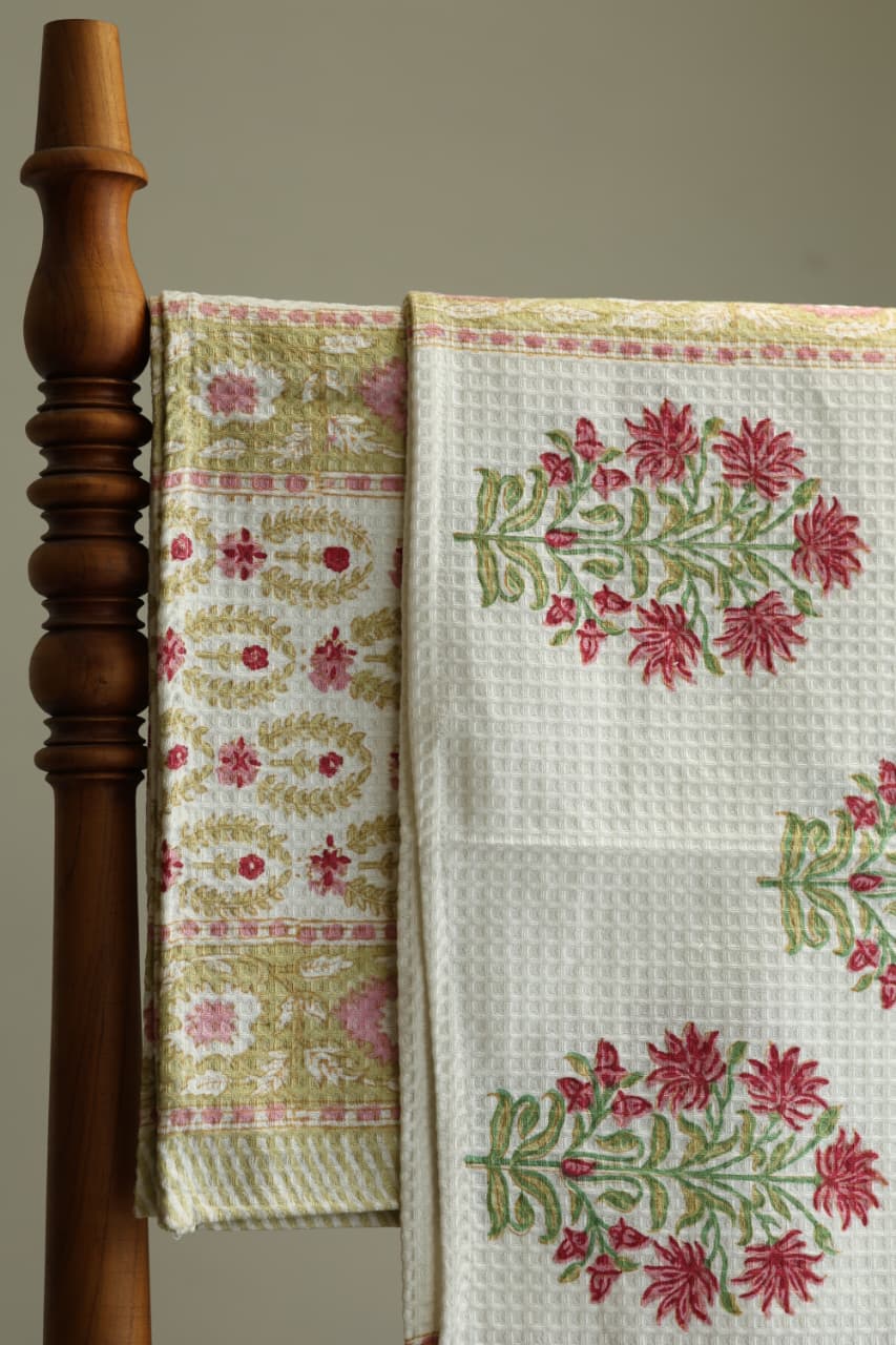 Towels - Waffle Handblock print Towel Set