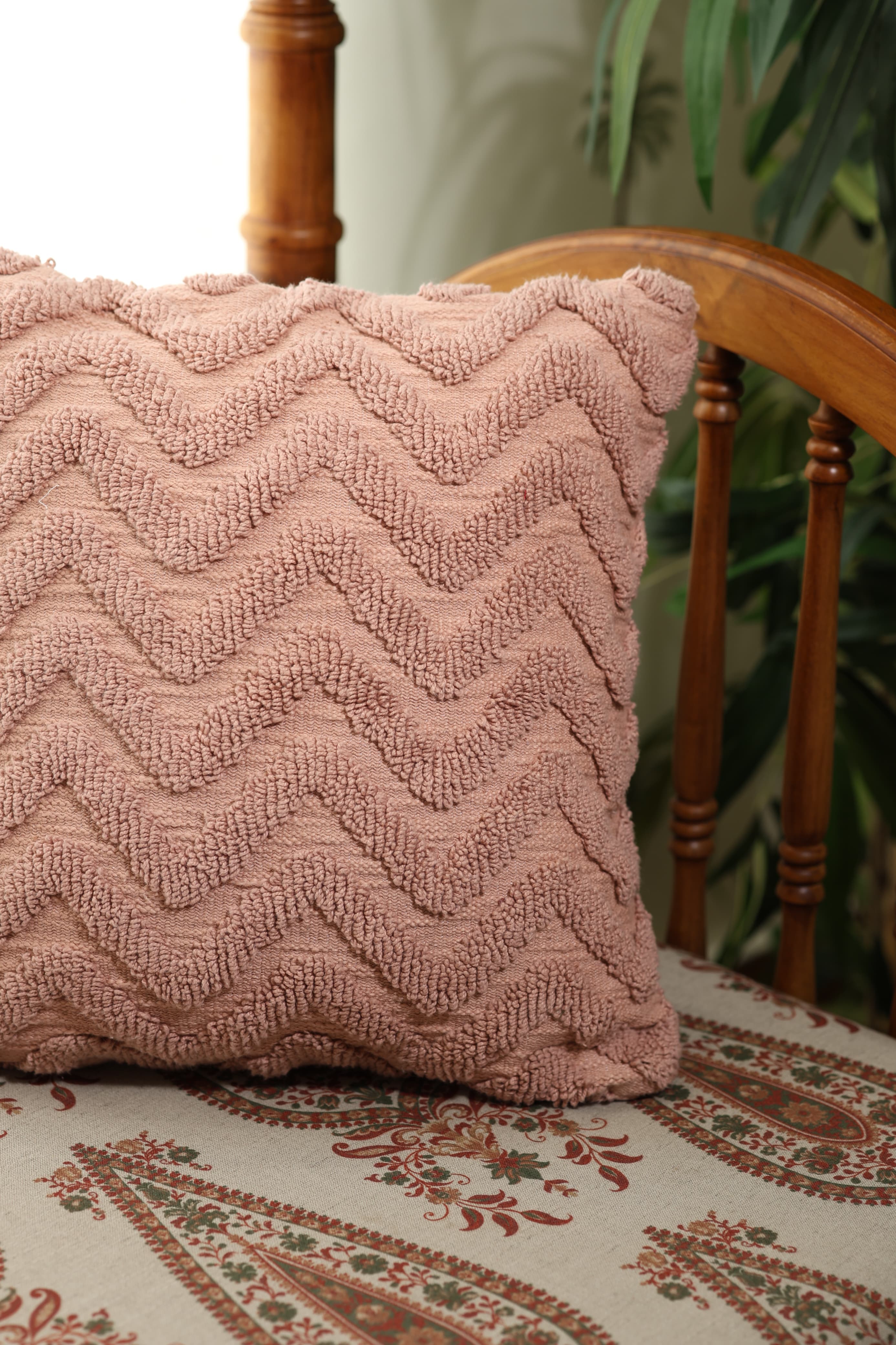 Dusty Pink Tufted Chevron Cushion Cover