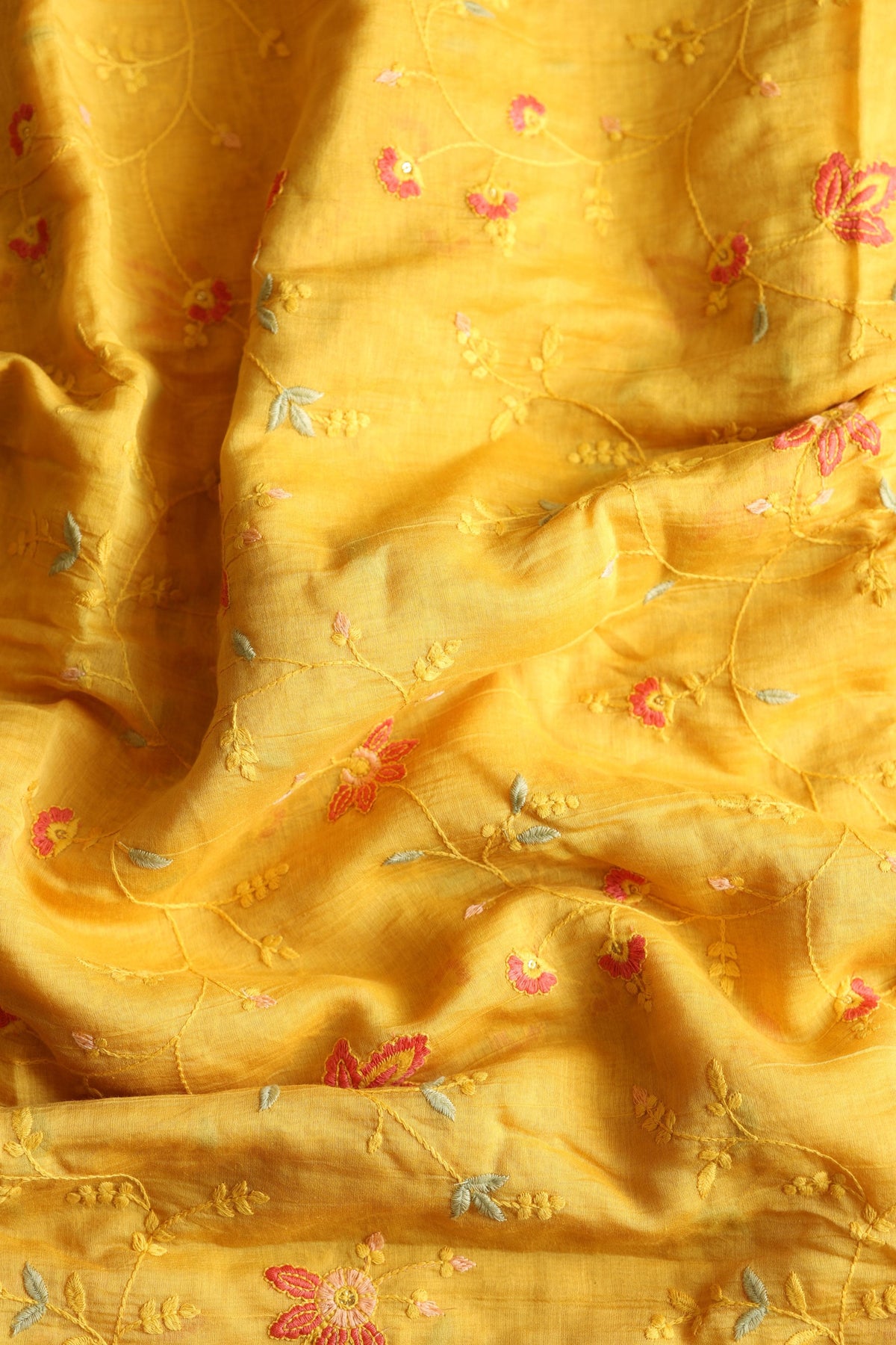 Fabrics - Chanderi embroidery kurti fabric