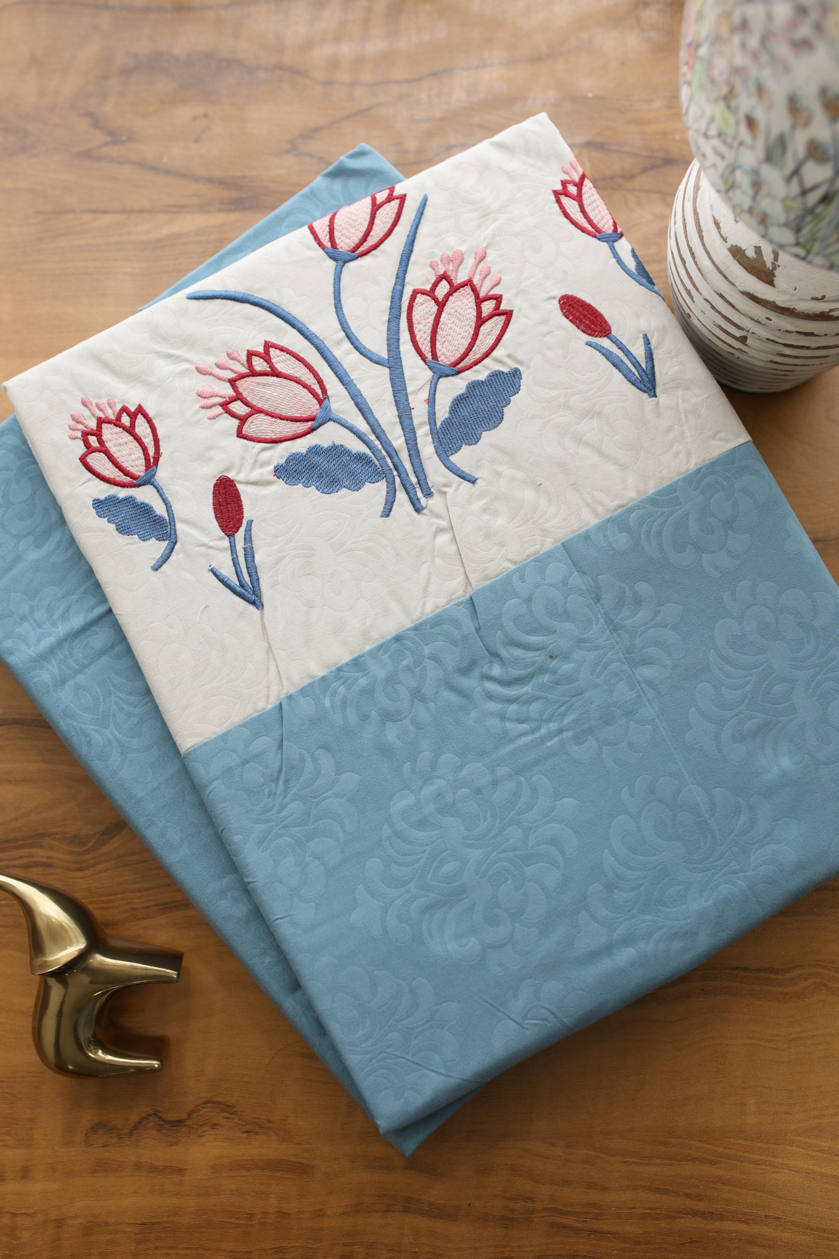 Elegant Floral Embroidery King Bedsheet Set Caspian