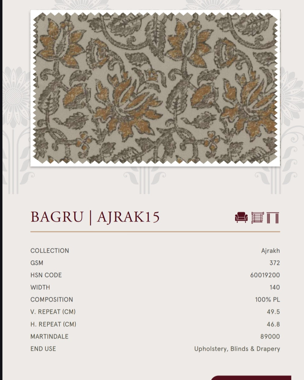 Upholstery fabrics -Ajrakh(Bagru)