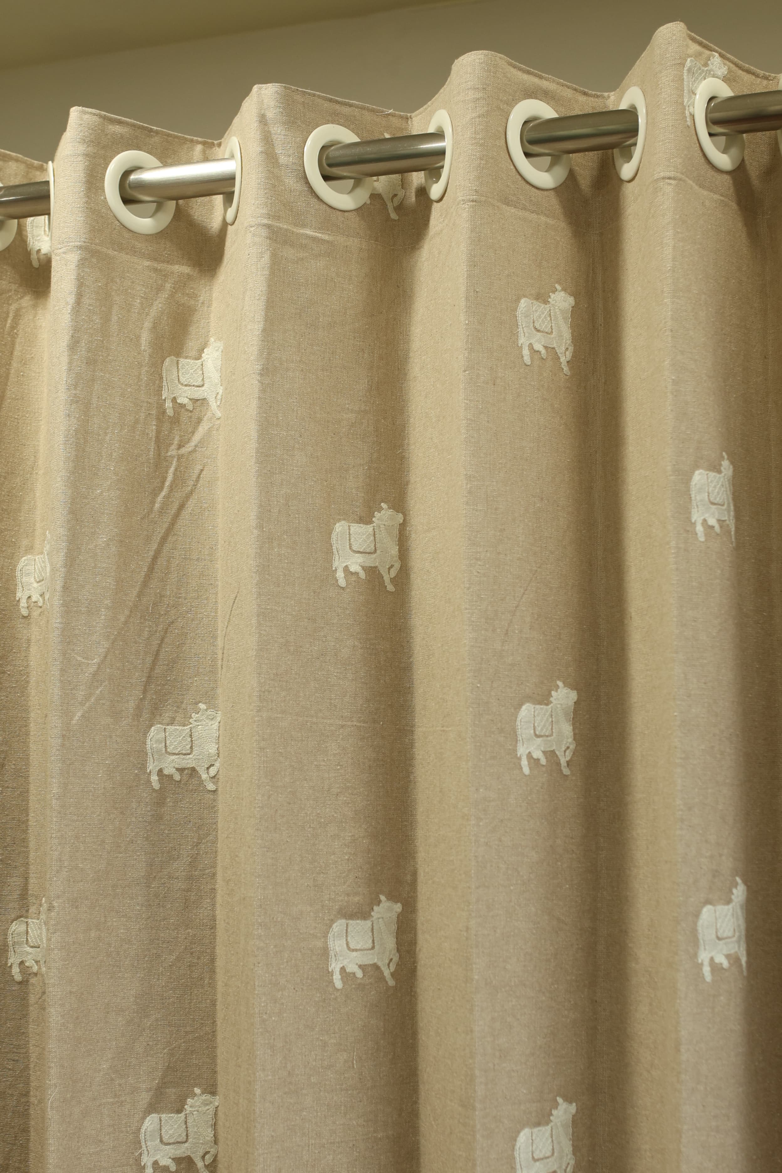Curtains - jute beige opaque embroidery curtains