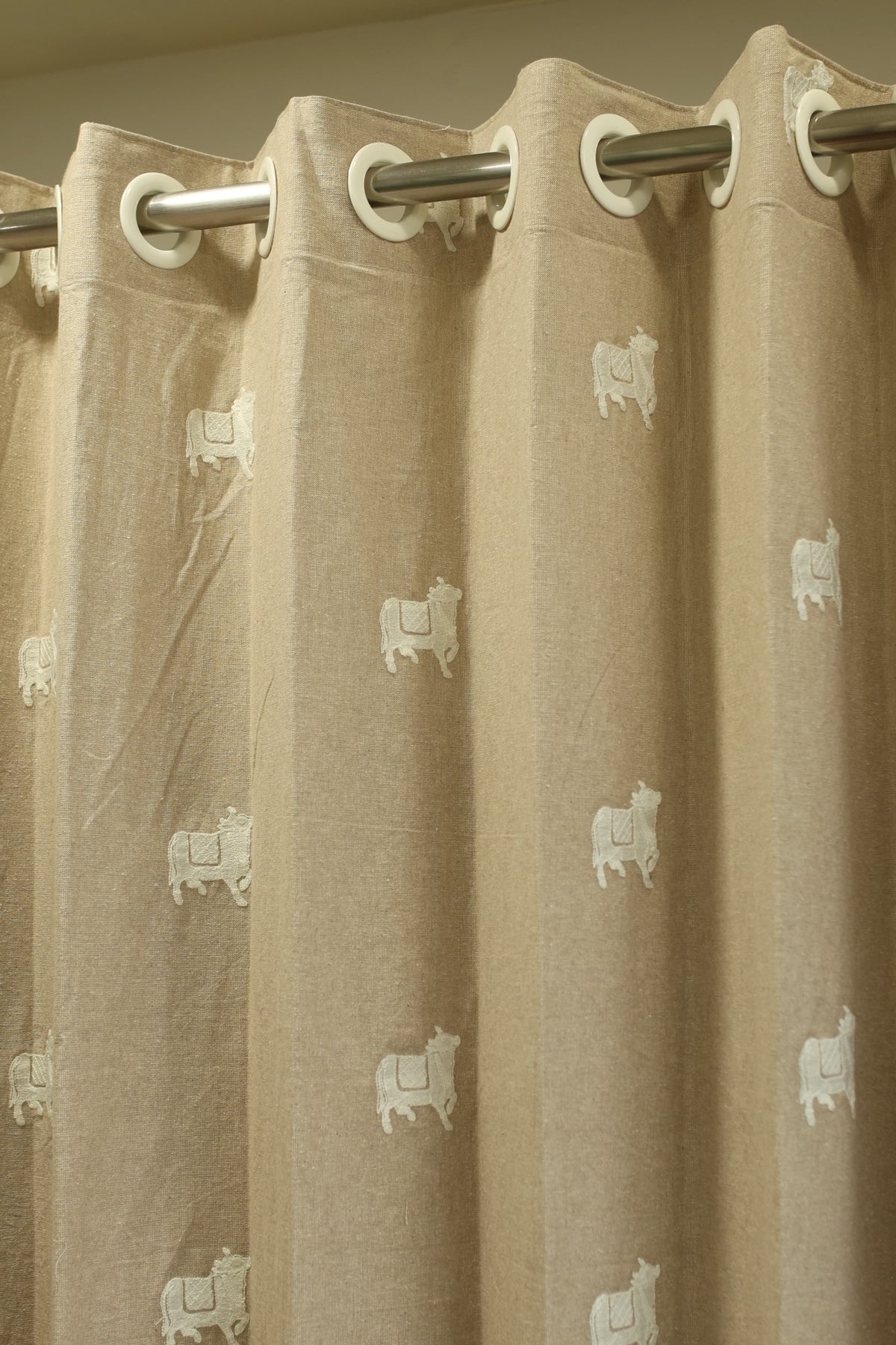 Curtains - jute beige opaque embroidery curtains