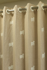 Curtains - jute beige opaque embroidery curtains