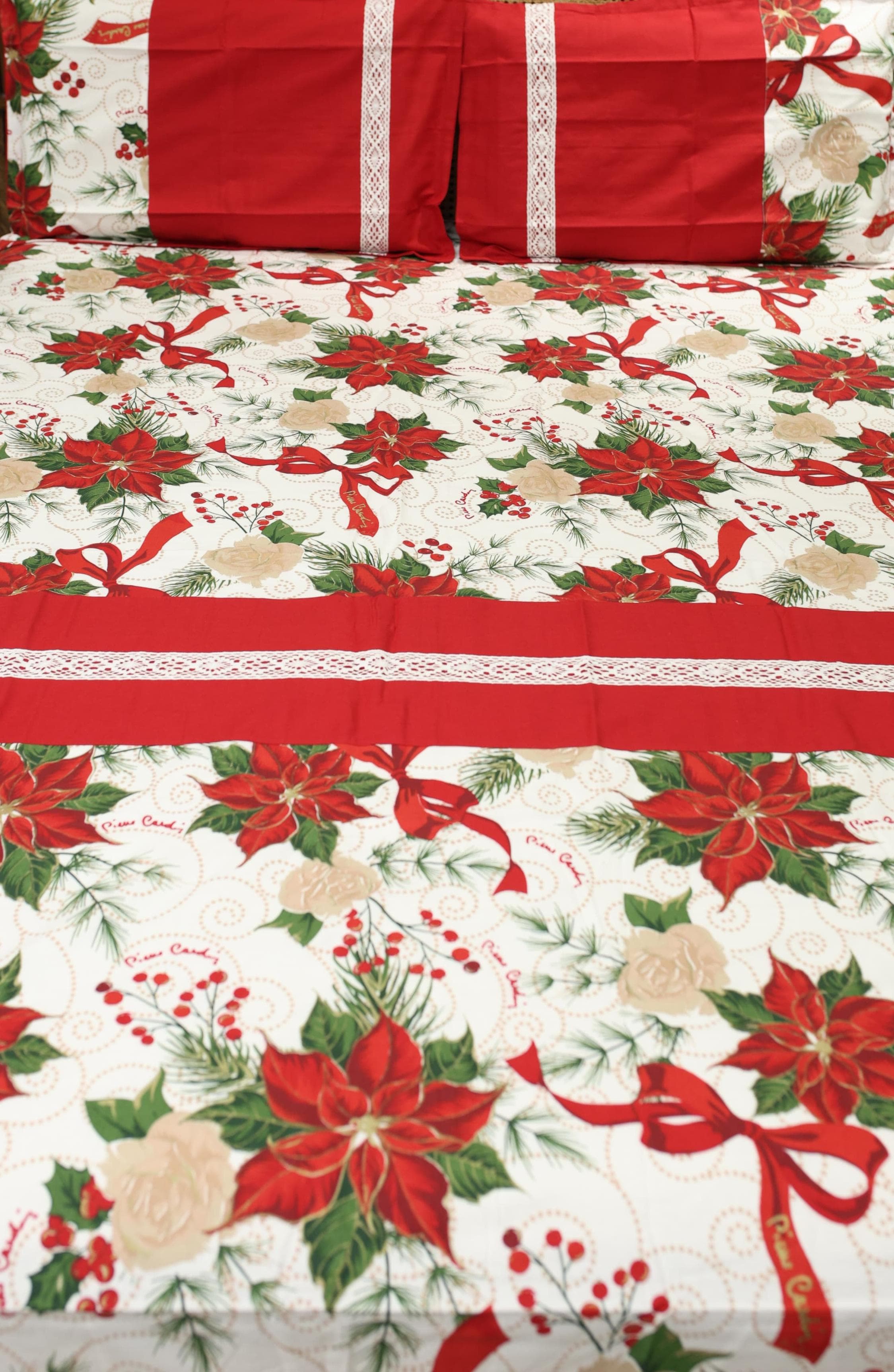 Bedsheets - King premium machine embroidery bedsheets lace bedsheets Xmas edition