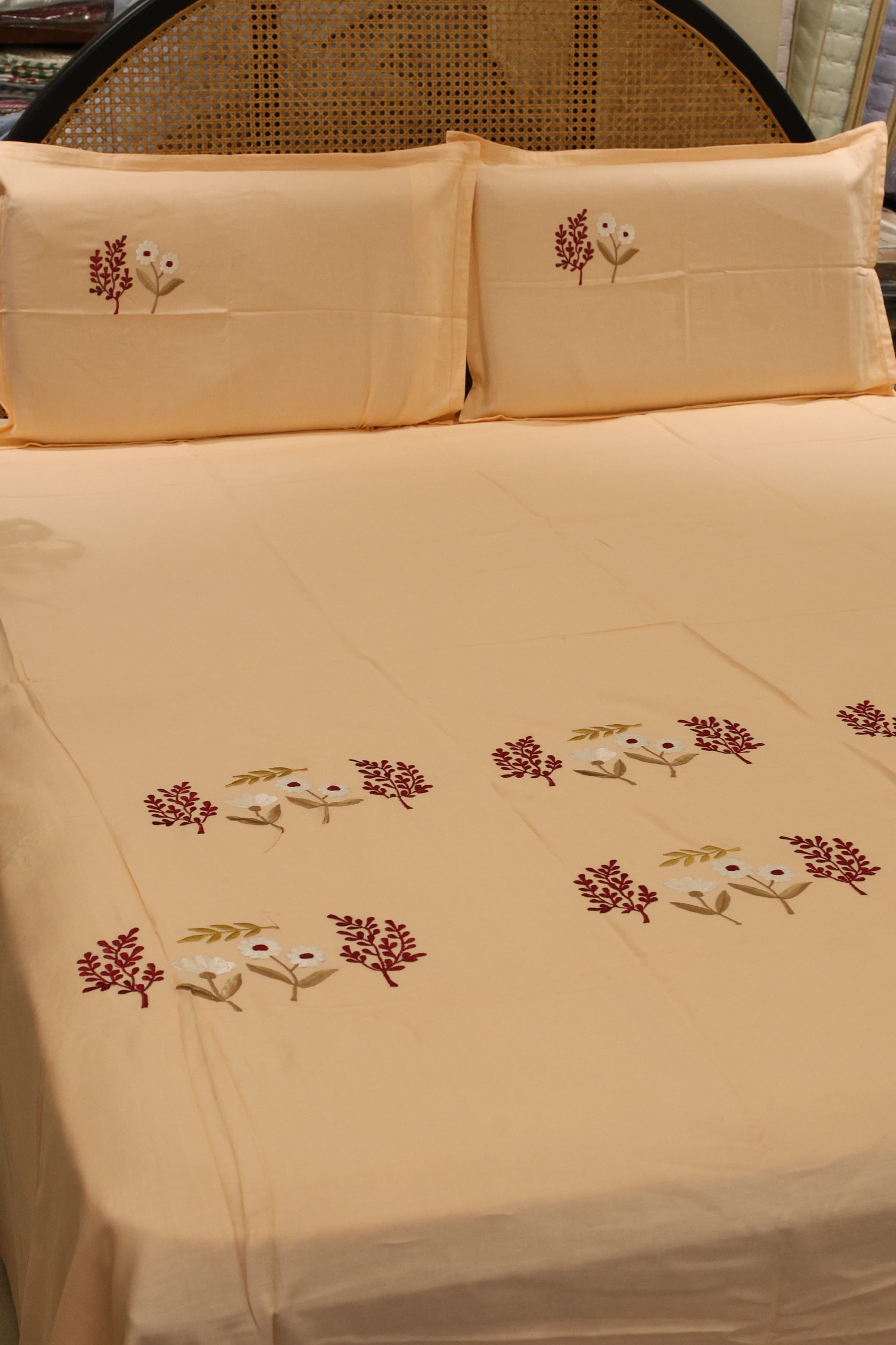 King Size Premium Machine Embroidery Bedsheet Set with 2 Pillow Covers (108x108")