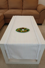 Onam Striped Table Runner with Lace Edges - 6 seater