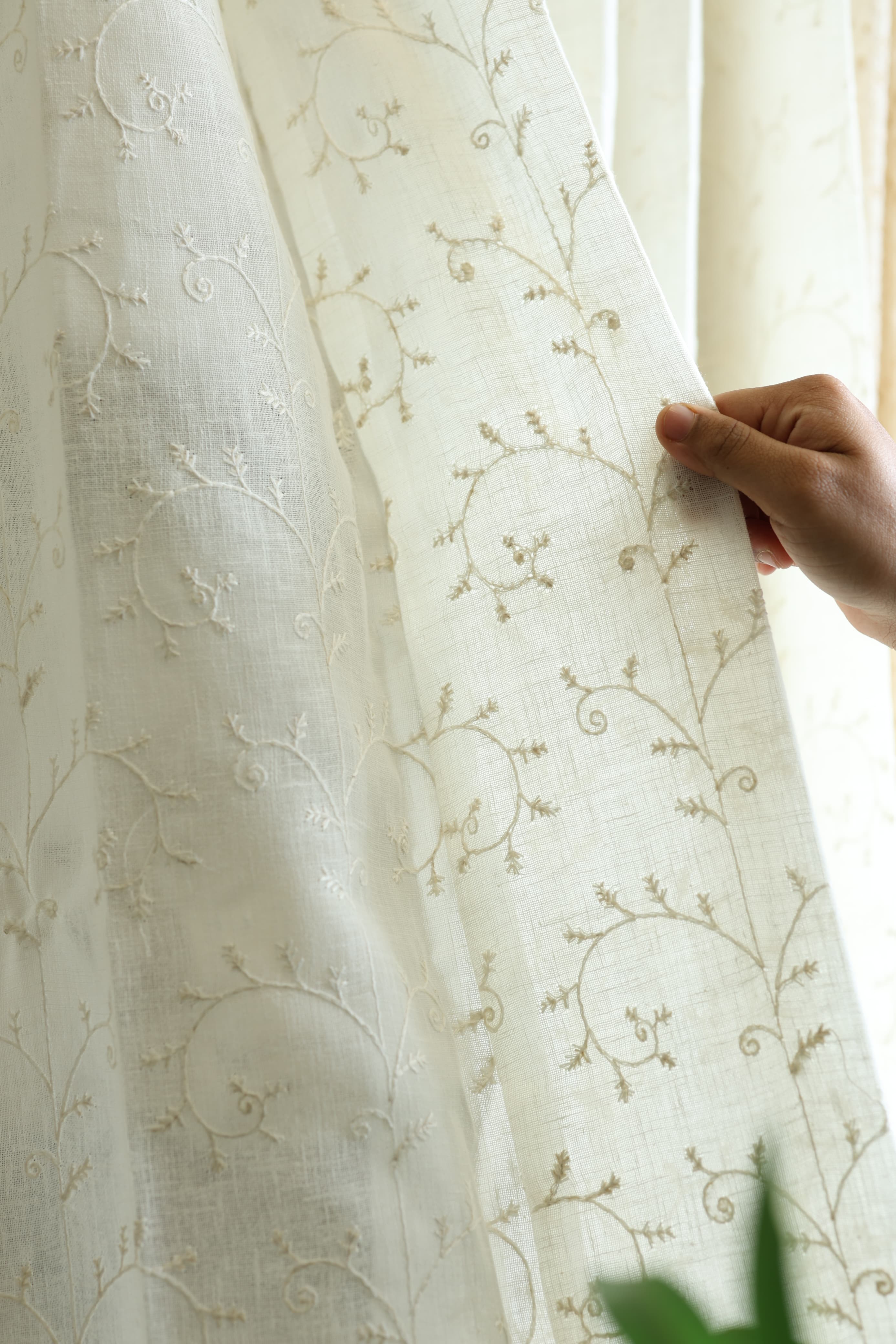 Curtain - Premium Embroidery sheer curtains meera ( off white base) prebooking pearl